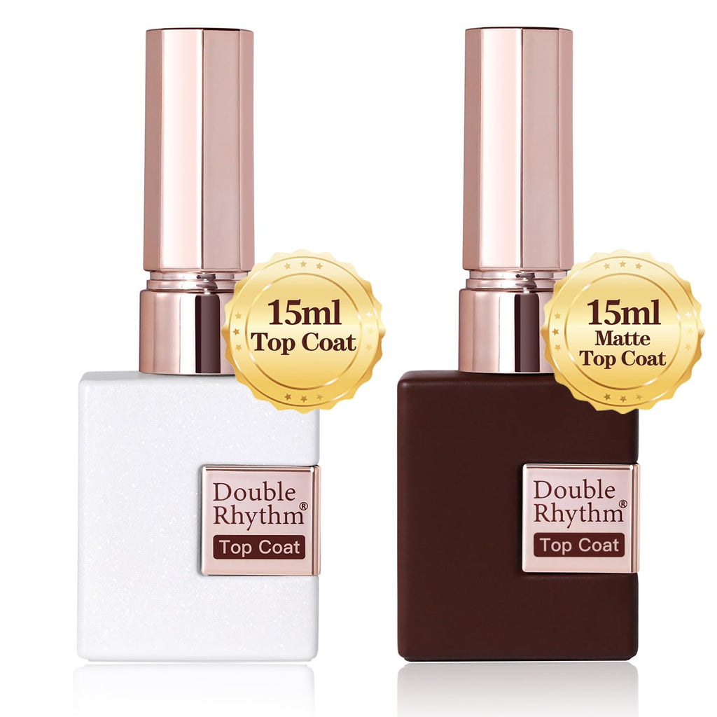 Double Rhythm 0.5Oz No Wipe Clear Gel Top Coat Base Coat Hema and Tpo Free 2 Pcs 15ML Gel Polish Manicure DIY Home Salon (Top Coat Base Coat)