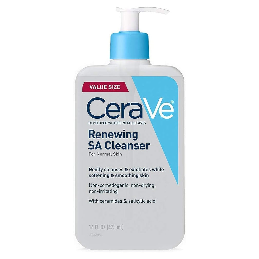 CeraVe Renewing Salicylic Acid Cleanser, BHA Exfoliating Face Wash, 16oz | Skin Care with Hyaluronic Acid & Niacinamide, Facial Cleanser, Face Cleanser, Ceramides, Fragrance Free, Non-Comedogenic