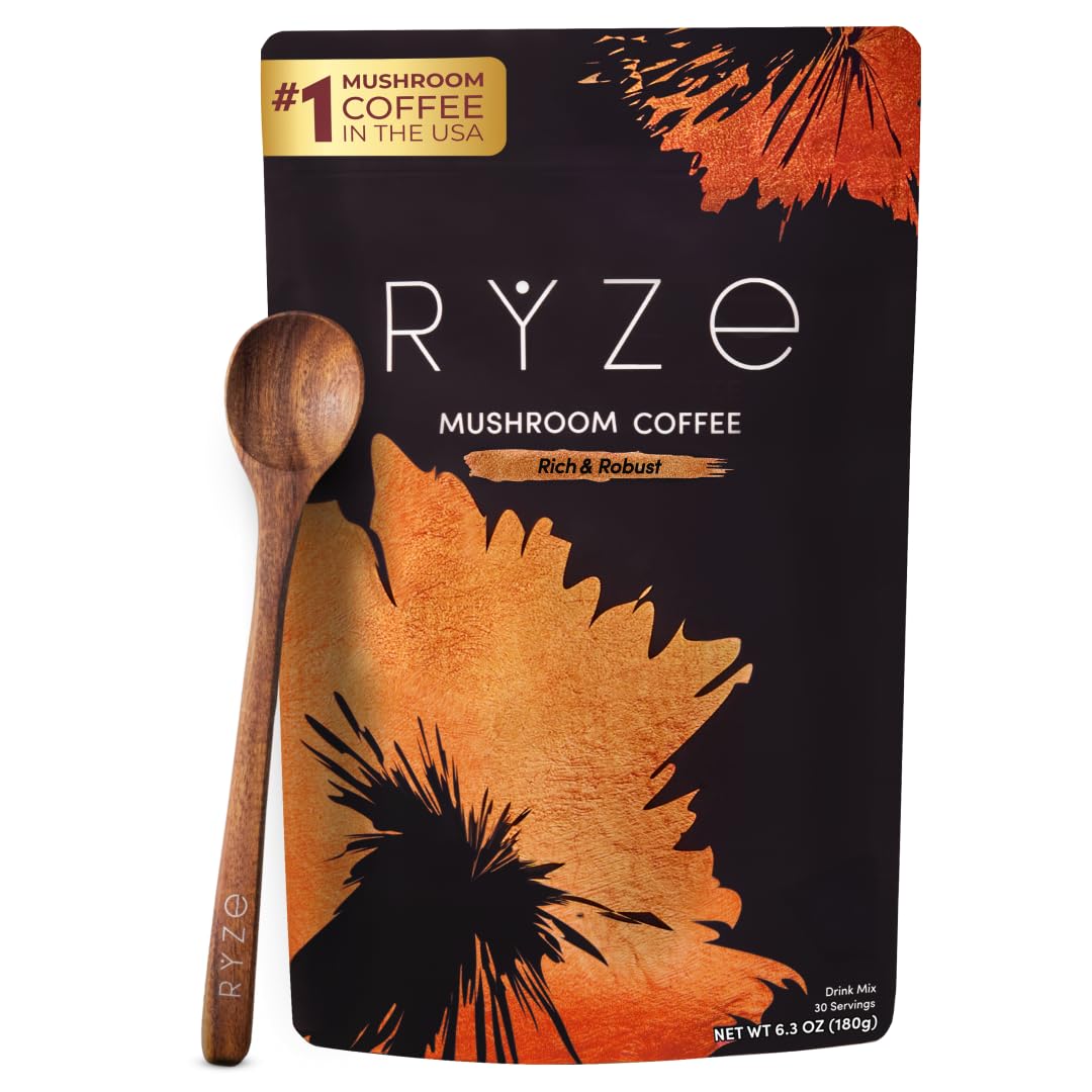 Buy now RYZE SUPERFOODS Mushroom Coffee, 30 servings Signature Dark Roast (Pack of 1) at indiglob india