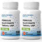 Puregen Labs Ferrous Gluconate 324 mg [High Potency] Iron Supplement, Gentle on Stomach - 100 Tablets