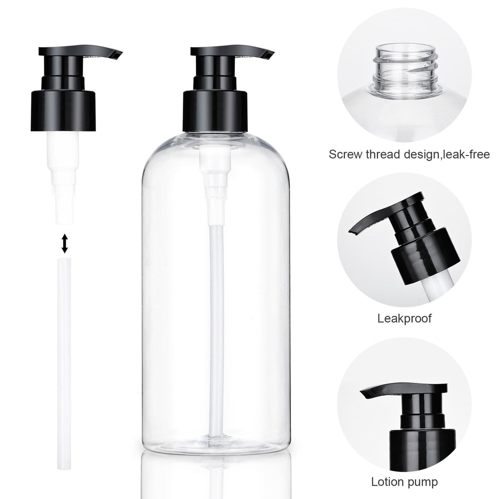 Plastic Pump Bottles Dispenser 2Pack 10oz Shampoo Bottle BPA Free | Empty Pump Bottle Refillable Clear Shampoo Conditioner for Lotion, Liquid Soap, Massage Oil