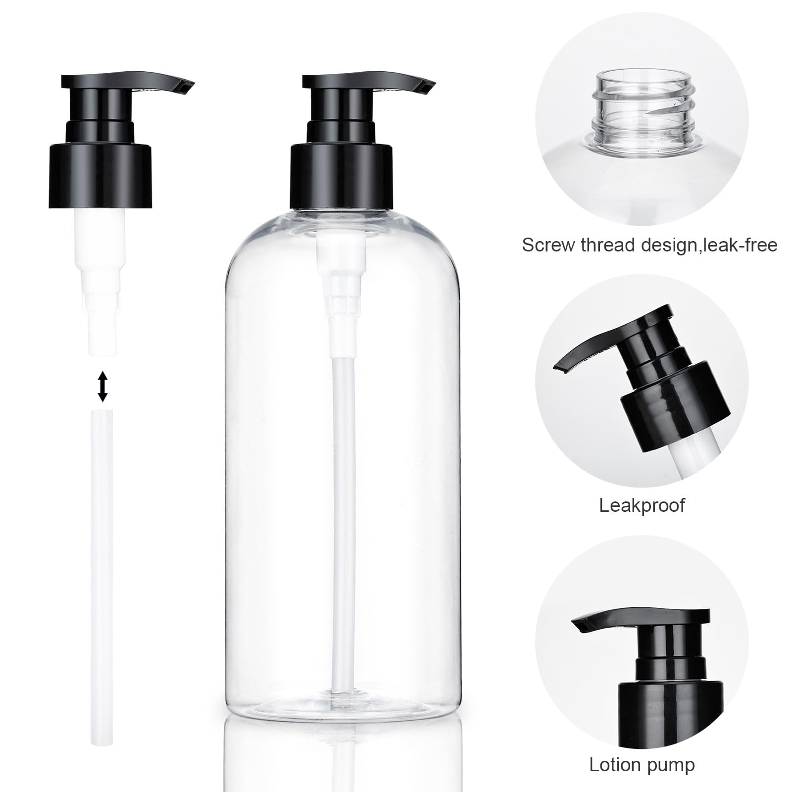 Plastic Pump Bottles Dispenser 2Pack 10oz Shampoo Bottle BPA Free | Empty Pump Bottle Refillable Clear Shampoo Conditioner for Lotion, Liquid Soap, Massage Oil