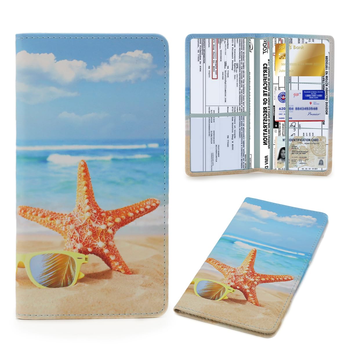 Buy now Leather Car Registration and Insurance Card Holder, Car Document Holder for Cards License with Magnetic Shut (Black, large) Blue at indiglob india