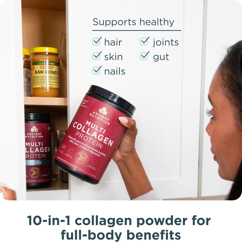 Buy now Ancient Nutrition Collagen Powder Protein with Probiotics, Unflavored Multi Collagen Protein with Vitamin C, 45 Servings, Hydrolyzed Collagen Peptides Supports Skin and Nails, Gut Health, 16oz at indiglob india