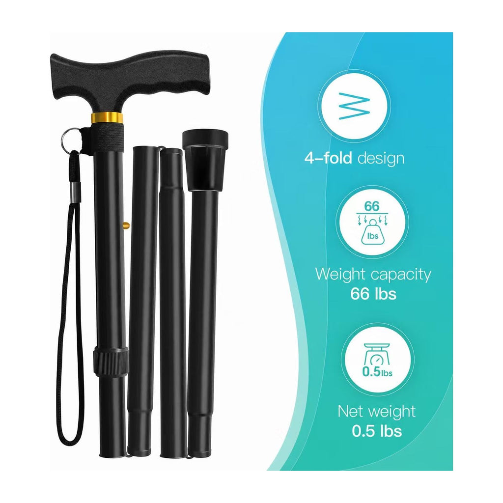 Folding Cane, Walking Poles with Adjustable Height, Canes for Men, Women and for The Elderly, Aids for People WithLlimited Mobility(Black)