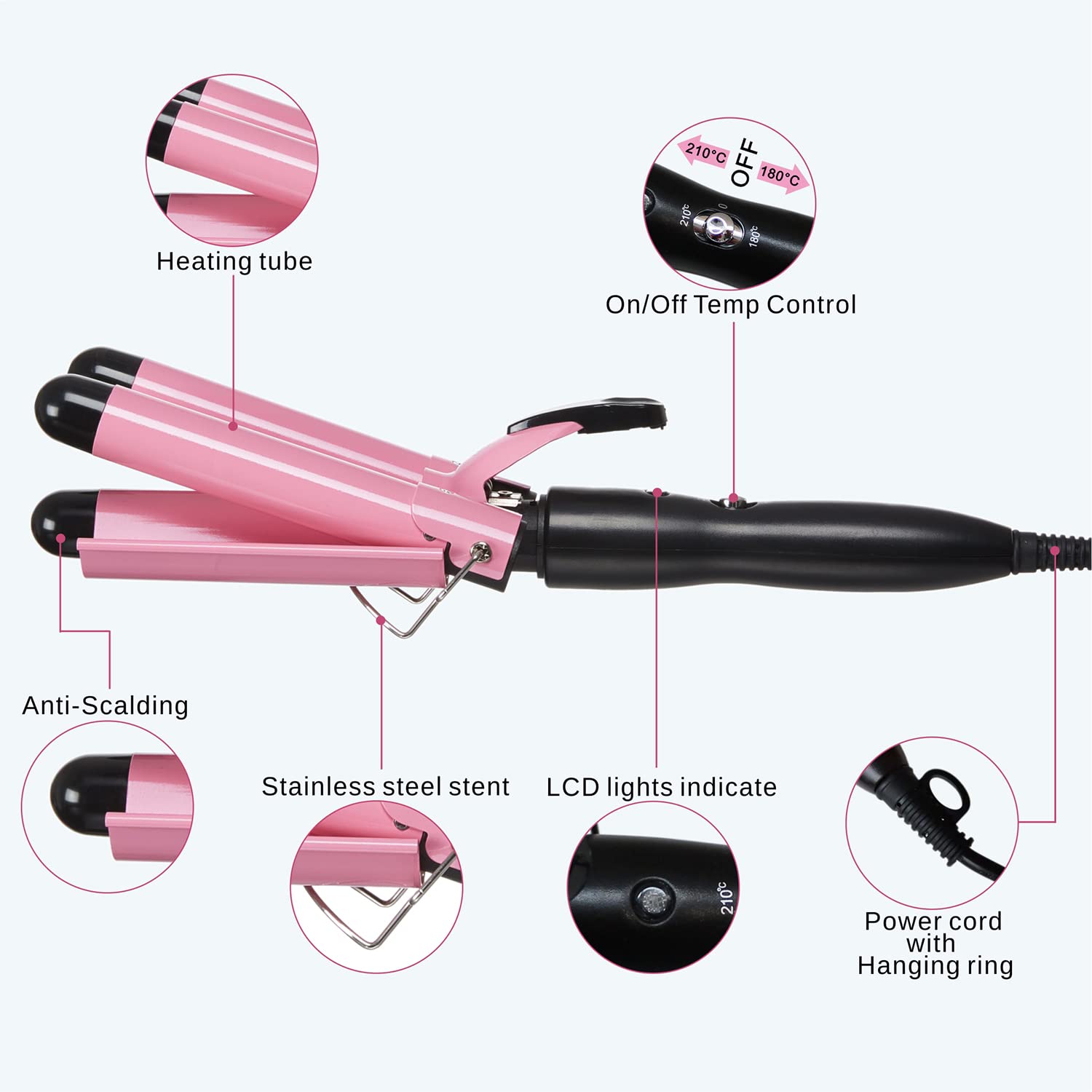 TOP4EVER 3 Barrel Curling Iron, 1-Inch Hair Crimper Tool for Women | Hair waver and hair crimper for women, designed to create beach waves, with two temperature settings for fine or thick hair.