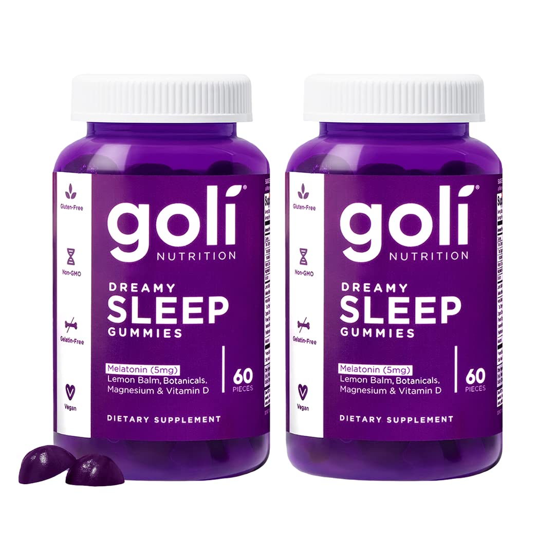 Goli Dreamy Sleep Gummy - 60 Count - Melatonin, Vitamin D, Magnesium, and Lemon Balm Extract - Gelatin-Free, Gluten-Free, Vegan & Non-GMO