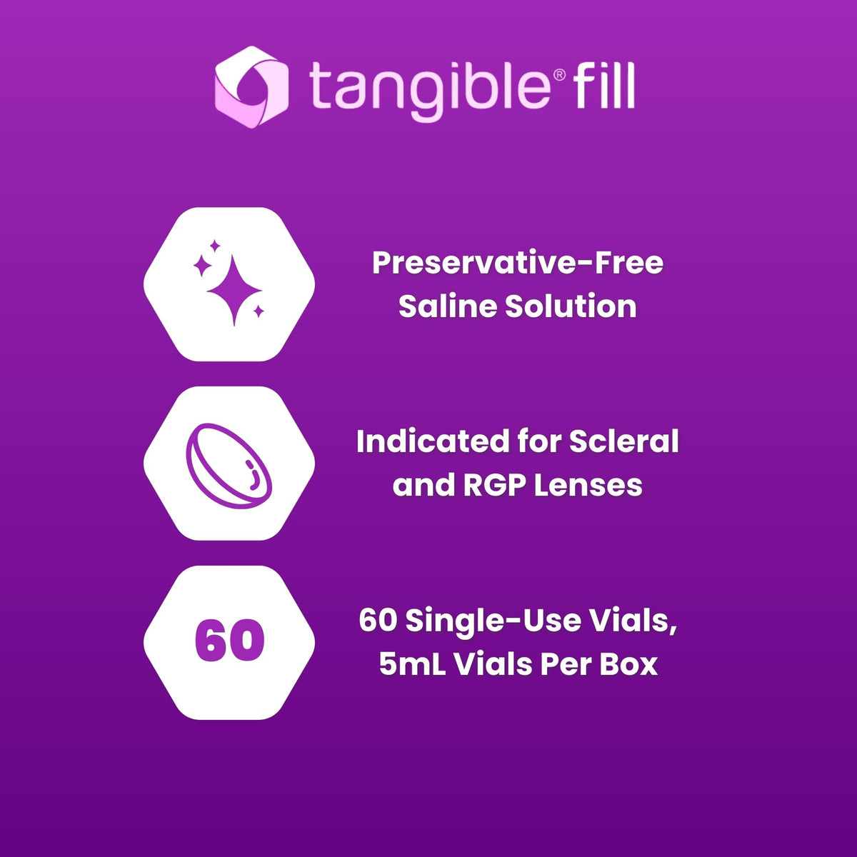 Tangible Fill Saline Solution for Scleral & Rigid Gas Permeable Contact Lenses, Single-Use, 5mL (Pack of 60)