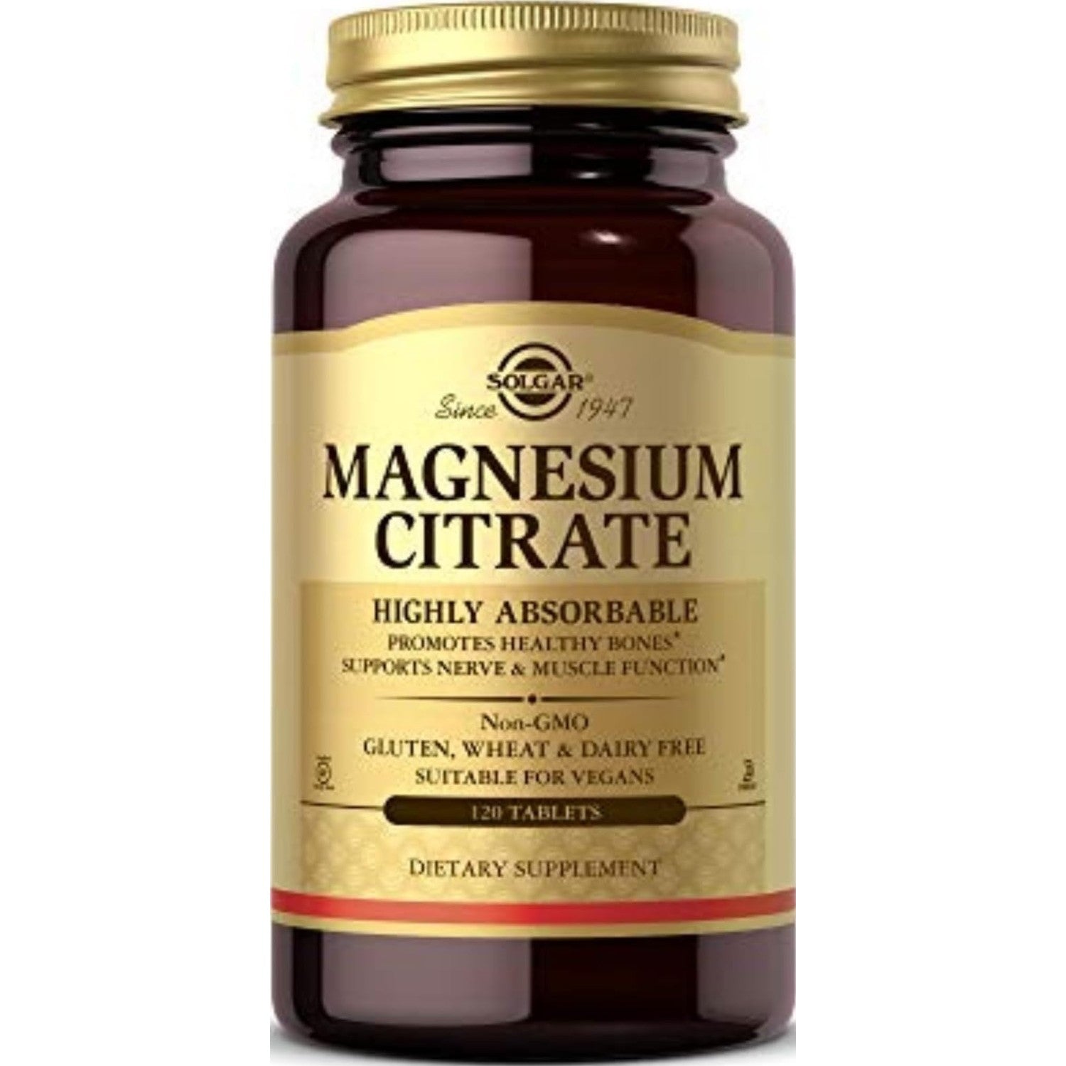 Solgar Magnesium Citrate, 120 Tablets - Promotes Calm, Non-GMO, Gluten Free | Supports Muscle Function and Relaxation, Gluten Free - 120 Tablet Serving