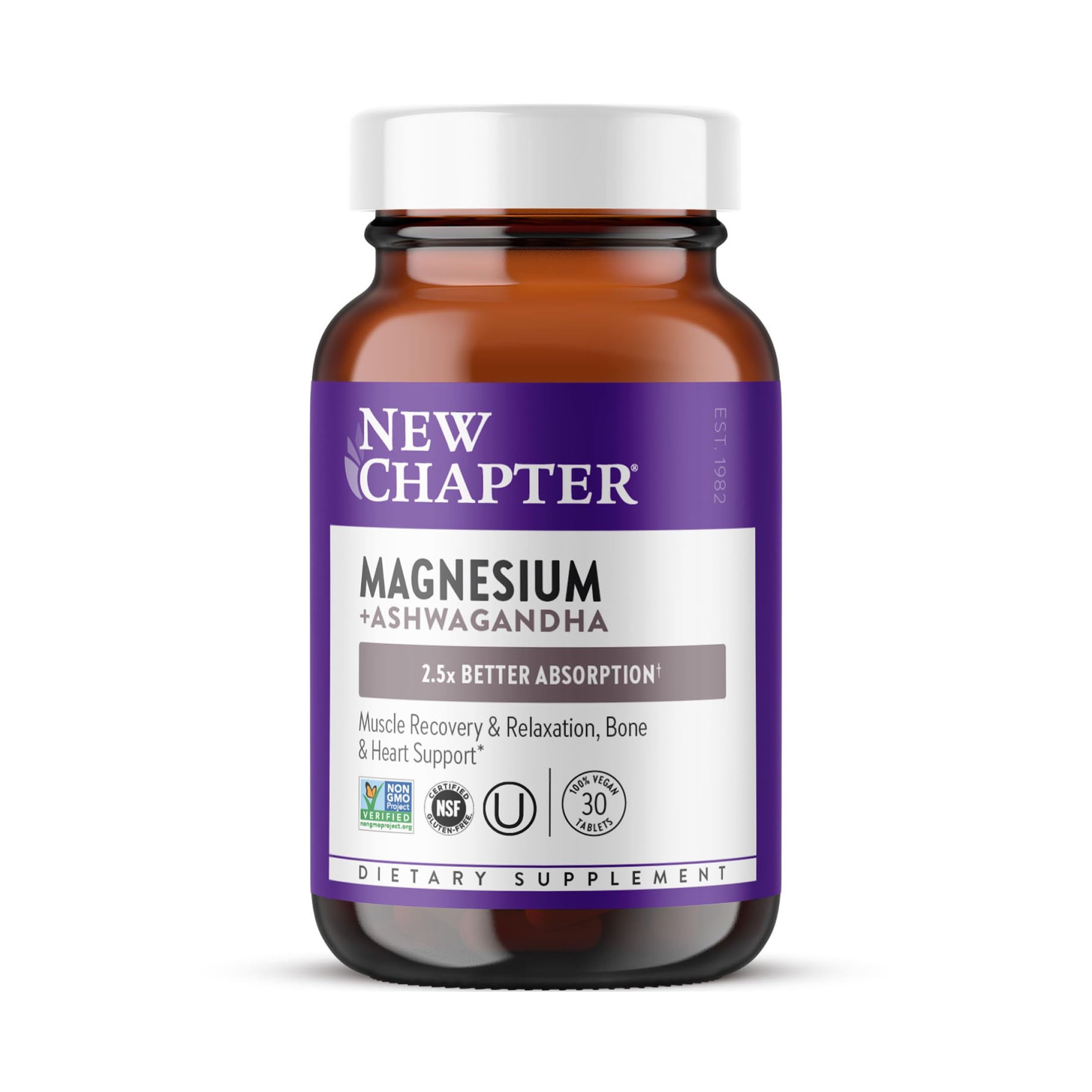 New Chapter Magnesium Glycinate 325mg & Ashwagandha Supplement, 90 Tablets | Highly Absorbable Formula Supports Muscle and Bone Health, Non-GMO, Kosher, Vegan, and Gluten Free