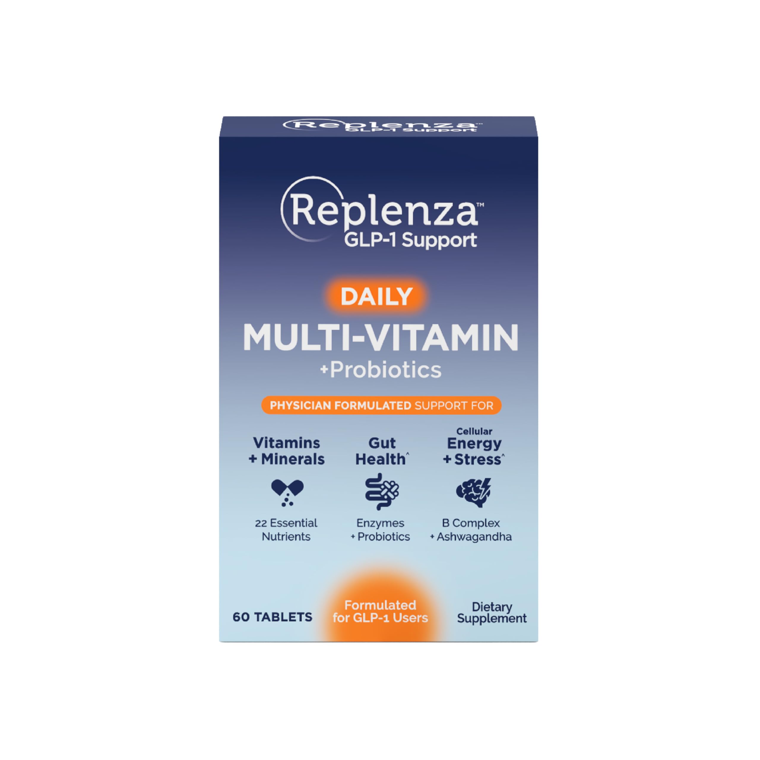 Replenza Daily GLP-1 Nutritional Support Supplement, 60 Tablets | Gut Health, Stress Support & Cellular Energy – Essential Vitamins & Minerals, Daily Wellness