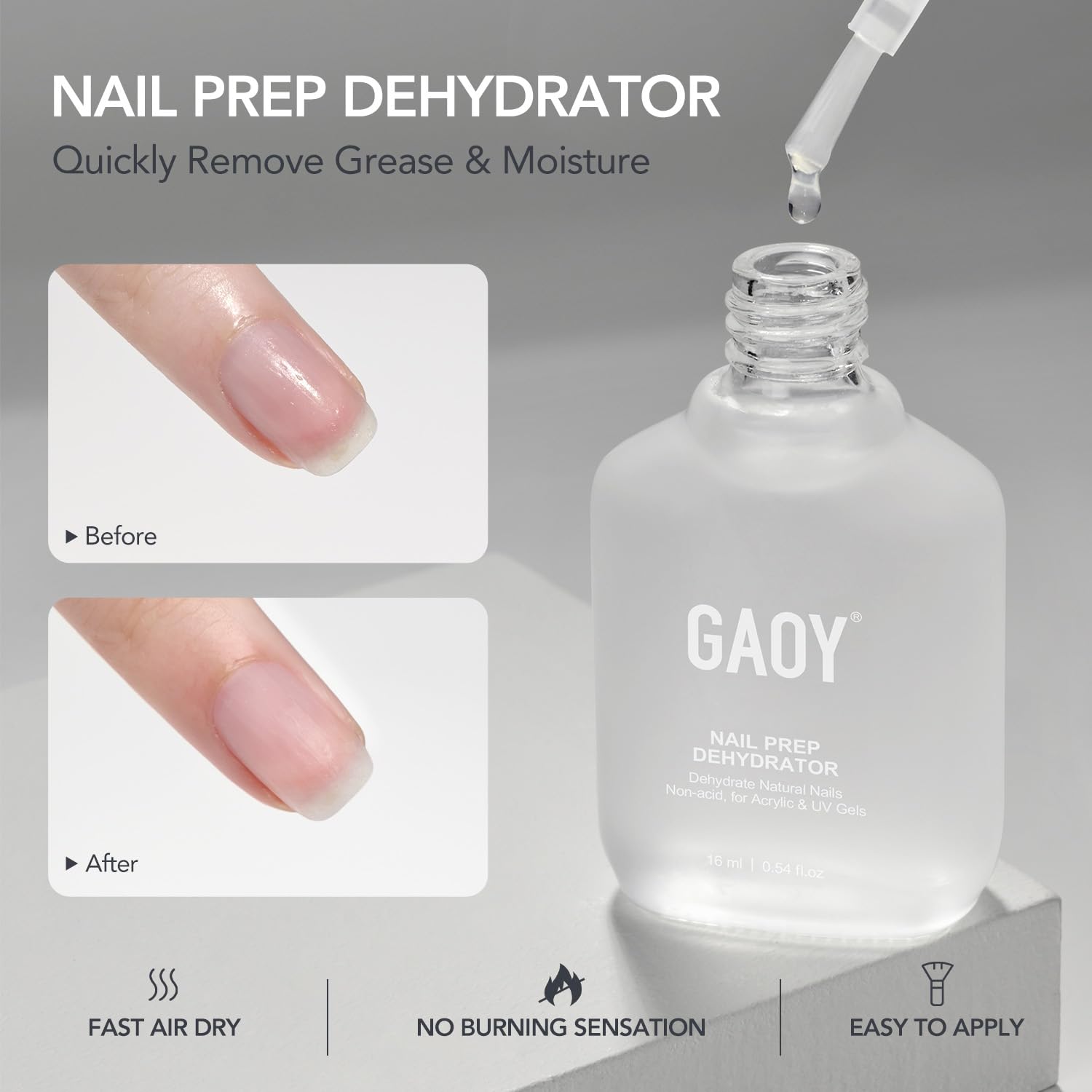 GAOY 16ml Nail Dehydrator and Primer with Gel Top and Base Coat, 4 Pcs Acid-Free Natural Nail Prep Dehydrate Bond Primer Professional Set, for Gel Polish