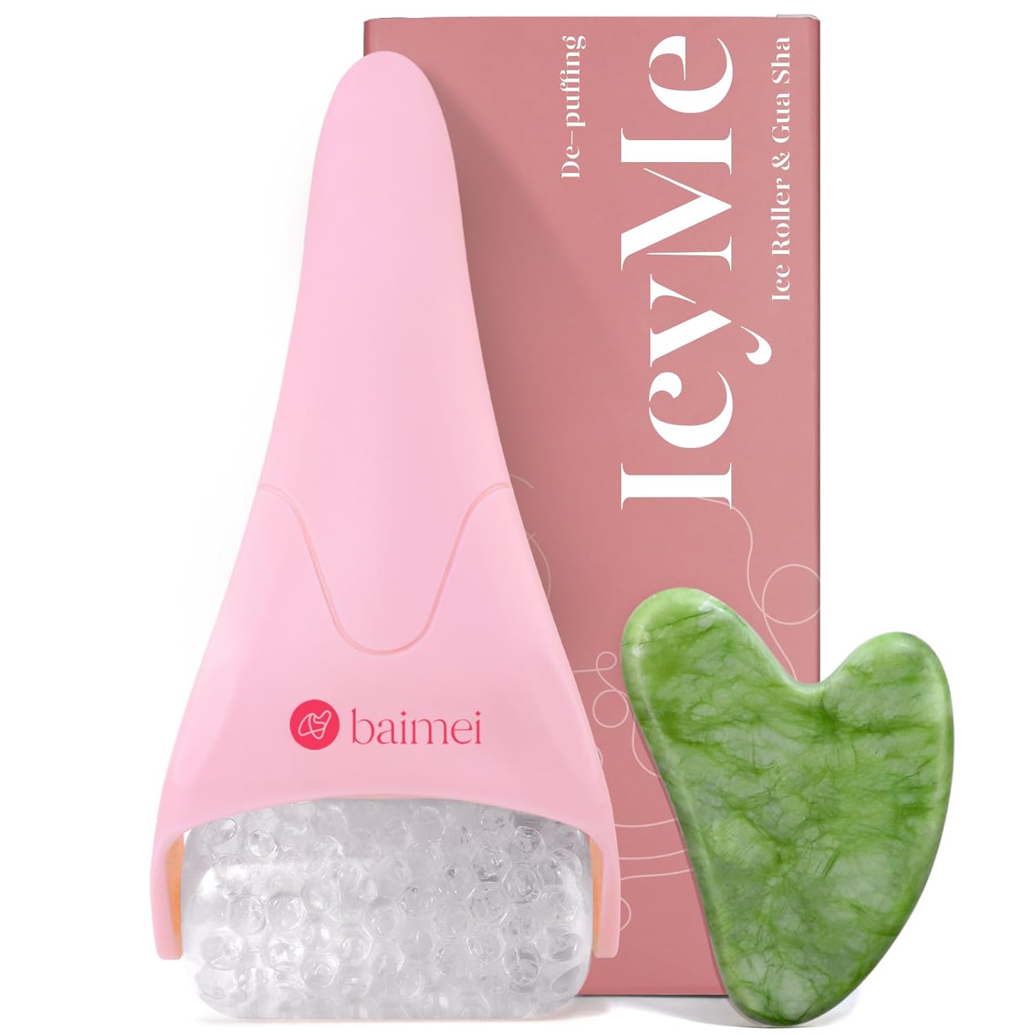 Buy now BAIMEI IcyMe Ice Roller for Face and Gua Sha Facial Tool Set, Ice Face Roller Reduces Puffiness Relieves Migraines Skin Care Tools, Self Care Gift for Women - Pink at indiglob india