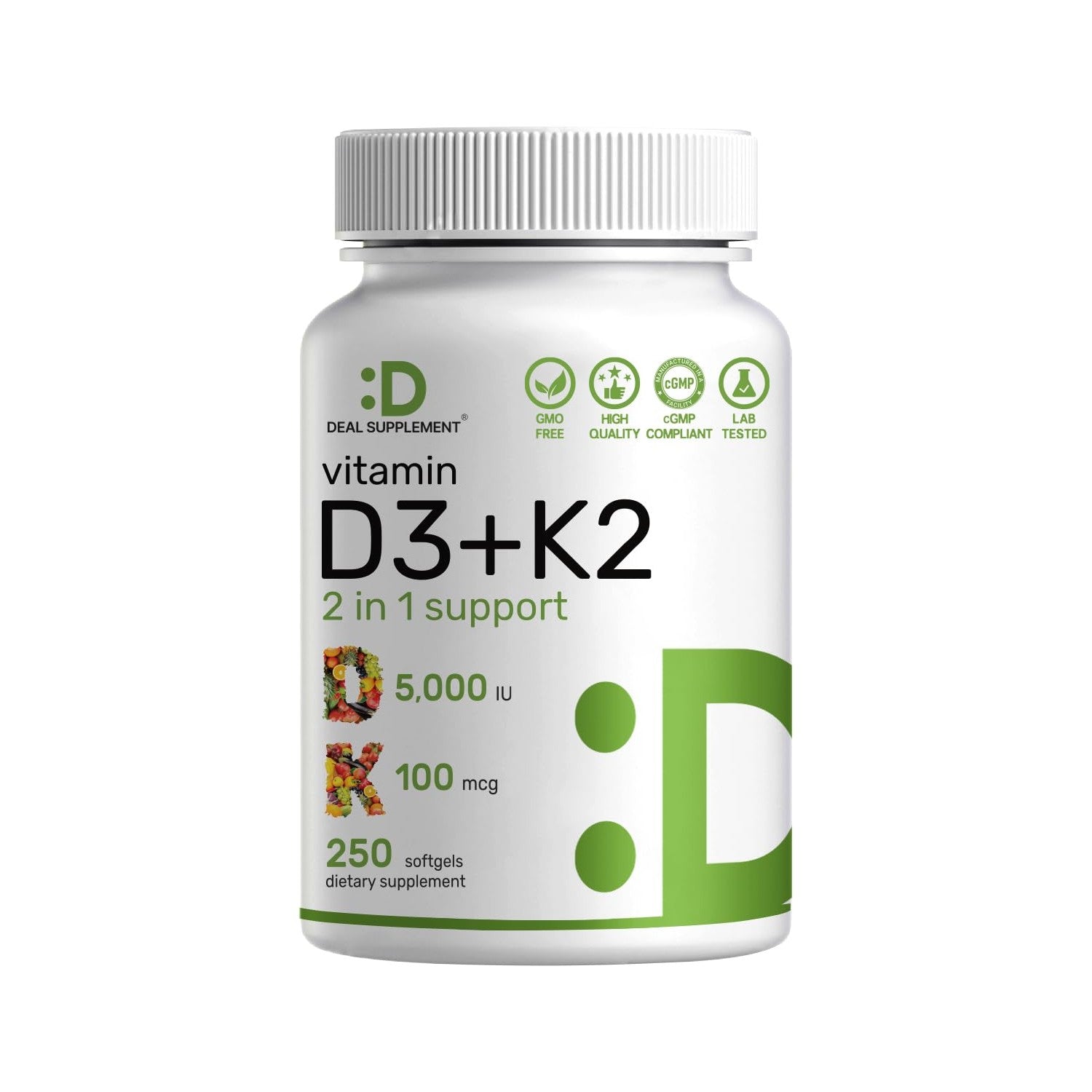 DEAL SUPPLEMENT 2 Pack Vitamin D3 5,000 IU + K2 MK7 Softgels, 500 Count | 2-in-1 Complex | Supports Heart, Bone, Teeth & Immune Health | Easy to Swallow