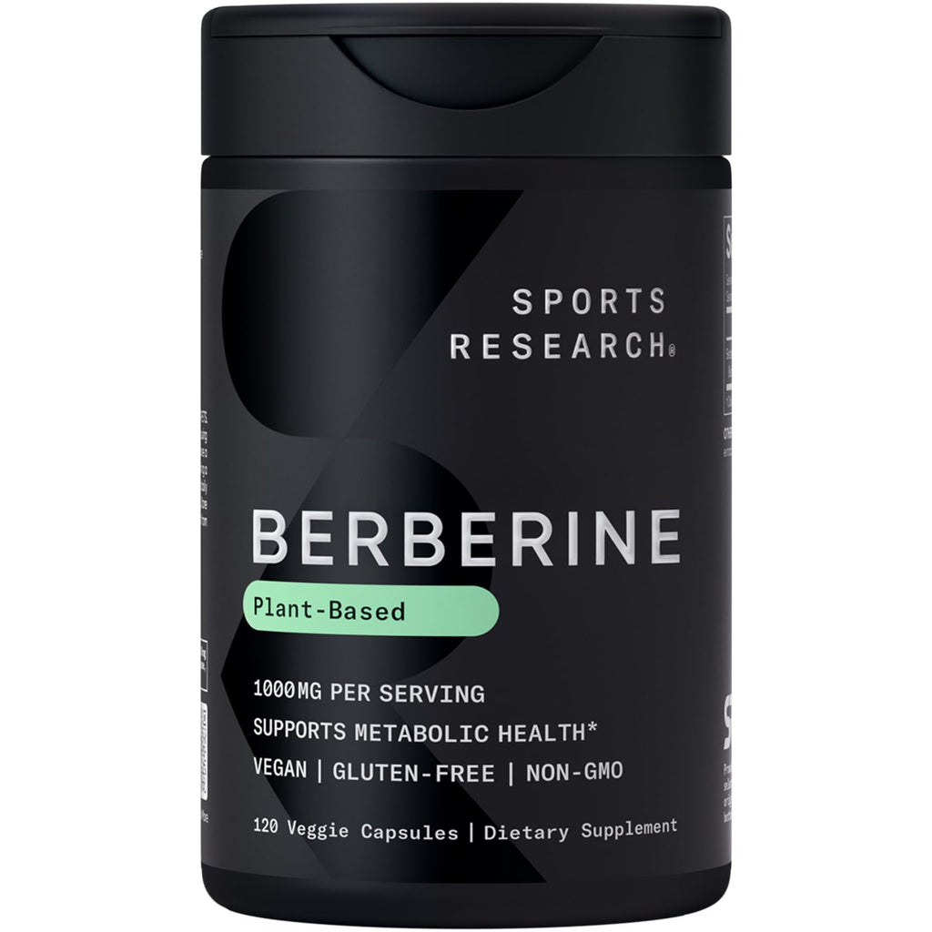 Sports Research® Berberine 1000mg, 60 Veggie Capsules | Herbal Ayurvedic Metabolic Health Support | Vegan Certified, Gluten-Free, Non-GMO - 30 Servings