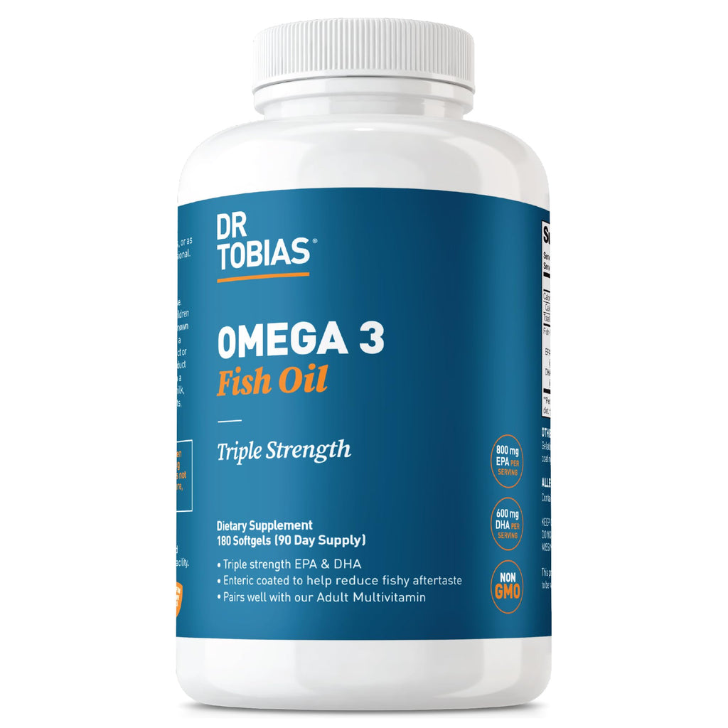 Dr. Tobias Omega 3 Fish Oil 2000mg Triple Strength | 180 Softgels | Heart, Brain & Joint Support | 2,000 mg Fish Oil | 800 mg EPA + 600 mg DHA | Delayed Release Omega 3 Supplement | 90 Servings