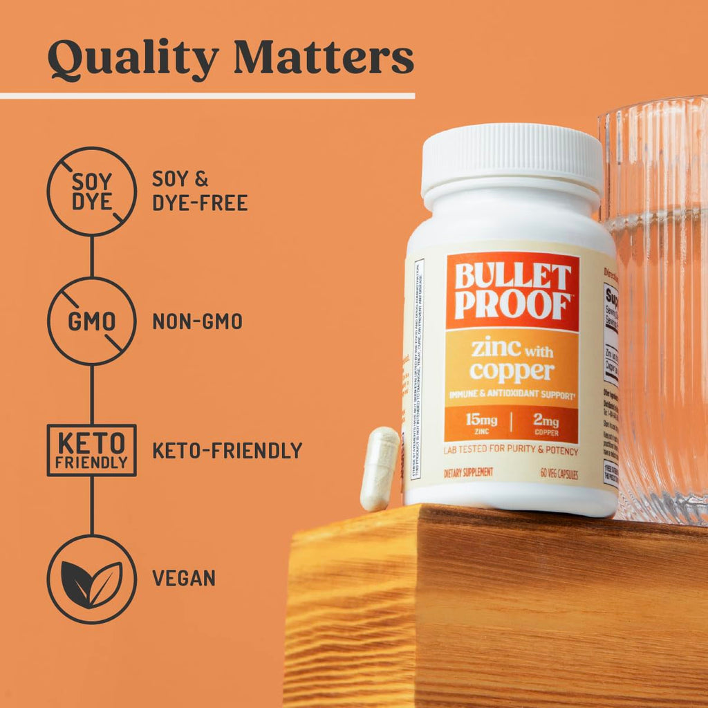 Bulletproof Zinc with Copper Capsules, 60 Count, Minerals and Antioxidant Supplement for Immunity and Mood | Minerals and Antioxidant Supplement for Immunity and Mood