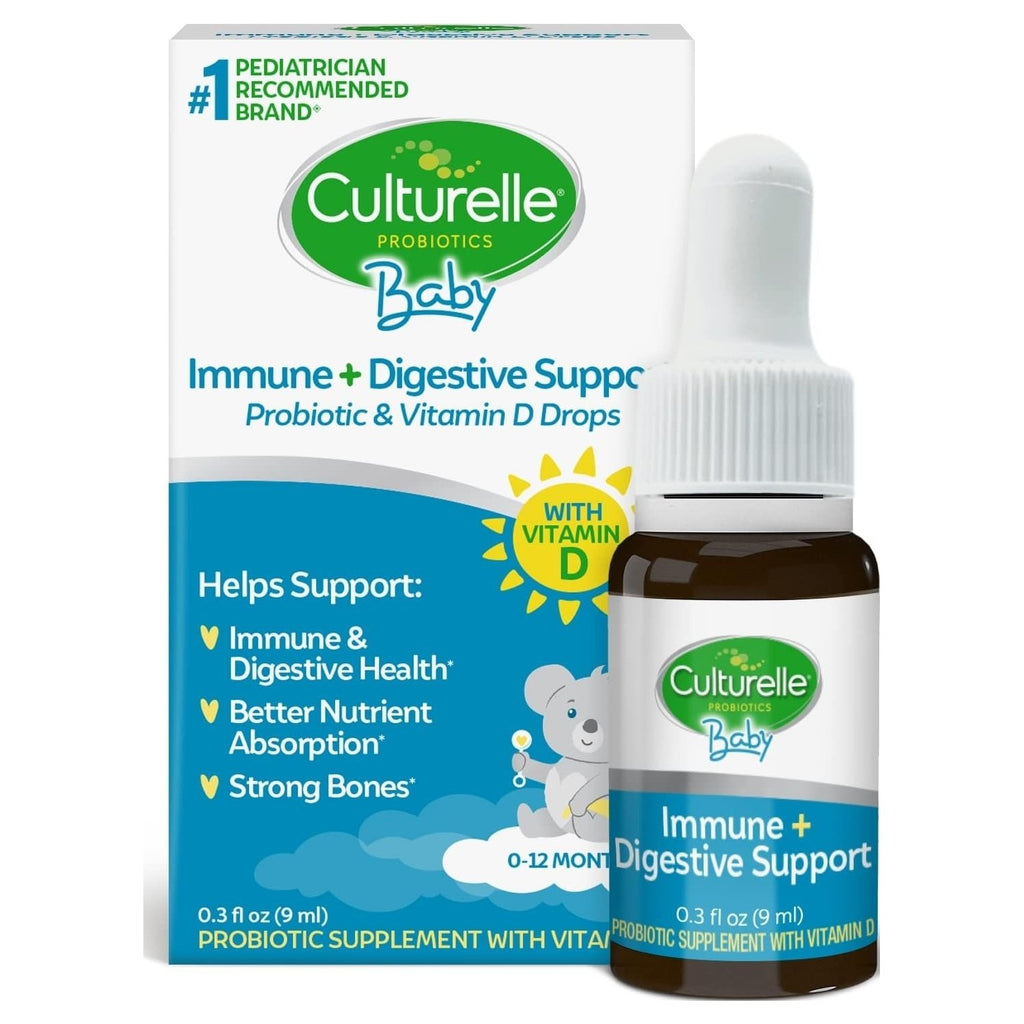 Culturelle Baby Probiotic Drops + Vitamin D, Immune & Digestive Health* 9ml | Lactobacillus rhamnosus GG & Bifidobacterium lactis BB-12® Strains, 5-Drop Dose, 100% AAP Daily Vitamin D, Ages 0-12 Mos