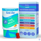 FIRST DAY Vitamins for Teens - Teen Multi Vitamins for Girls & Boys 12-17, Organic Fruit & Veggie Blend - 12 Key Nutrients: Vitamins A, B1, B2, B6, B9, B12, C, D3, E, K2-60 Day Supply