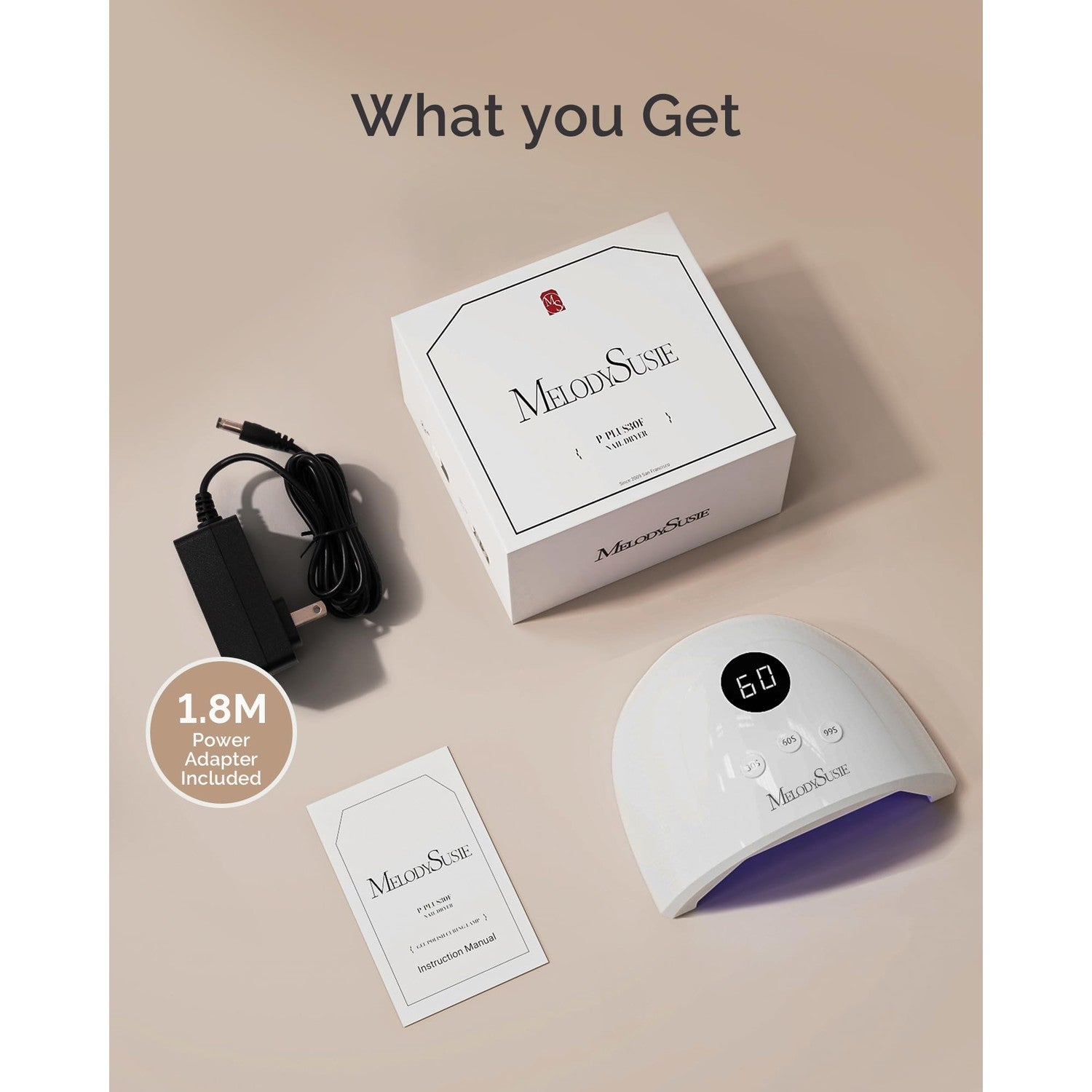 MelodySusie UV Nail Lamp P-Plus30F for Fast Curing Gel Nail Polish | 36W,3 Timer Settings,Smart Sensor,LCD Display,99s Low-Heat Mode,30 UV/LED Beads,Jelly Gel,Base Top Coat,for Beginners at Home