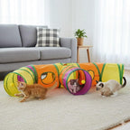 E-3-Way Cat Tunnel for Indoors Cats with Peek Holes & Hanging Balls