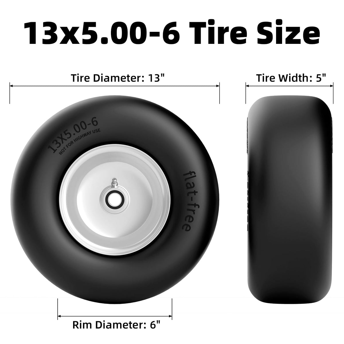 RONPOW 13x5.00-6 Flat Free Zero Turn Lawn Mower Tires, 500 lbs Load