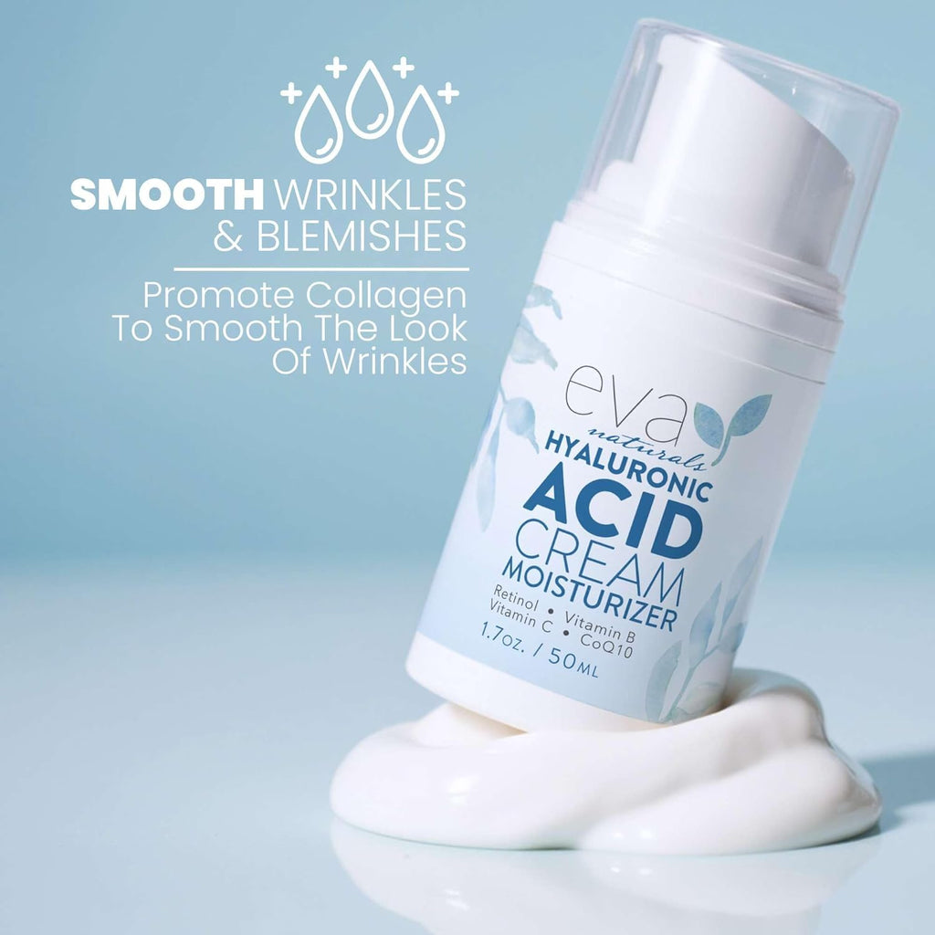 Buy now Eva Naturals Hyaluronic Acid Face Cream â€“ Deep Hydration & Firming Moisturizer with Retinol, Vitamin C & Q10 for Anti-Aging, Wrinkle Reduction & Collagen Support â€“ Day & Night Facial Cream - 1.7 Fl Oz at indiglob india