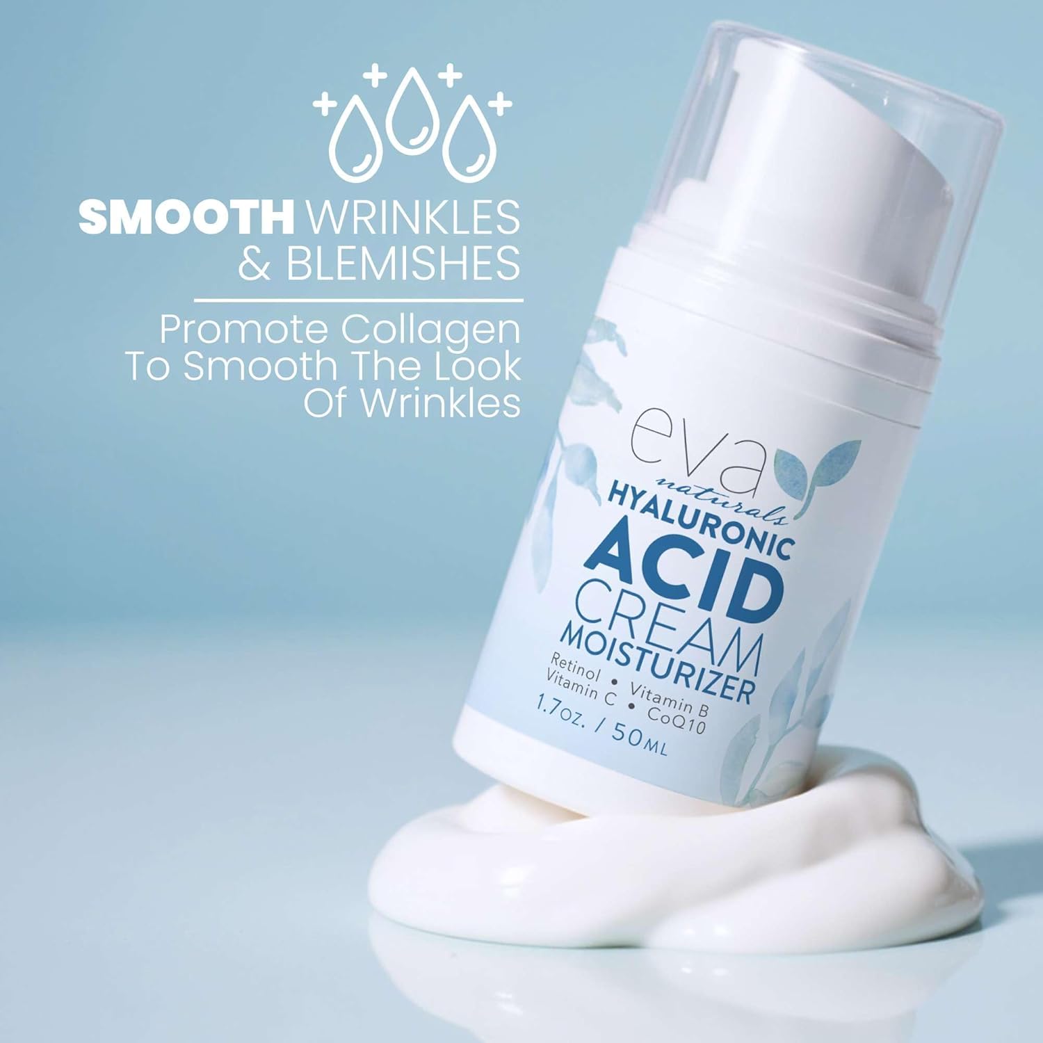 Buy now Eva Naturals Hyaluronic Acid Face Cream â€“ Deep Hydration & Firming Moisturizer with Retinol, Vitamin C & Q10 for Anti-Aging, Wrinkle Reduction & Collagen Support â€“ Day & Night Facial Cream - 1.7 Fl Oz at indiglob india