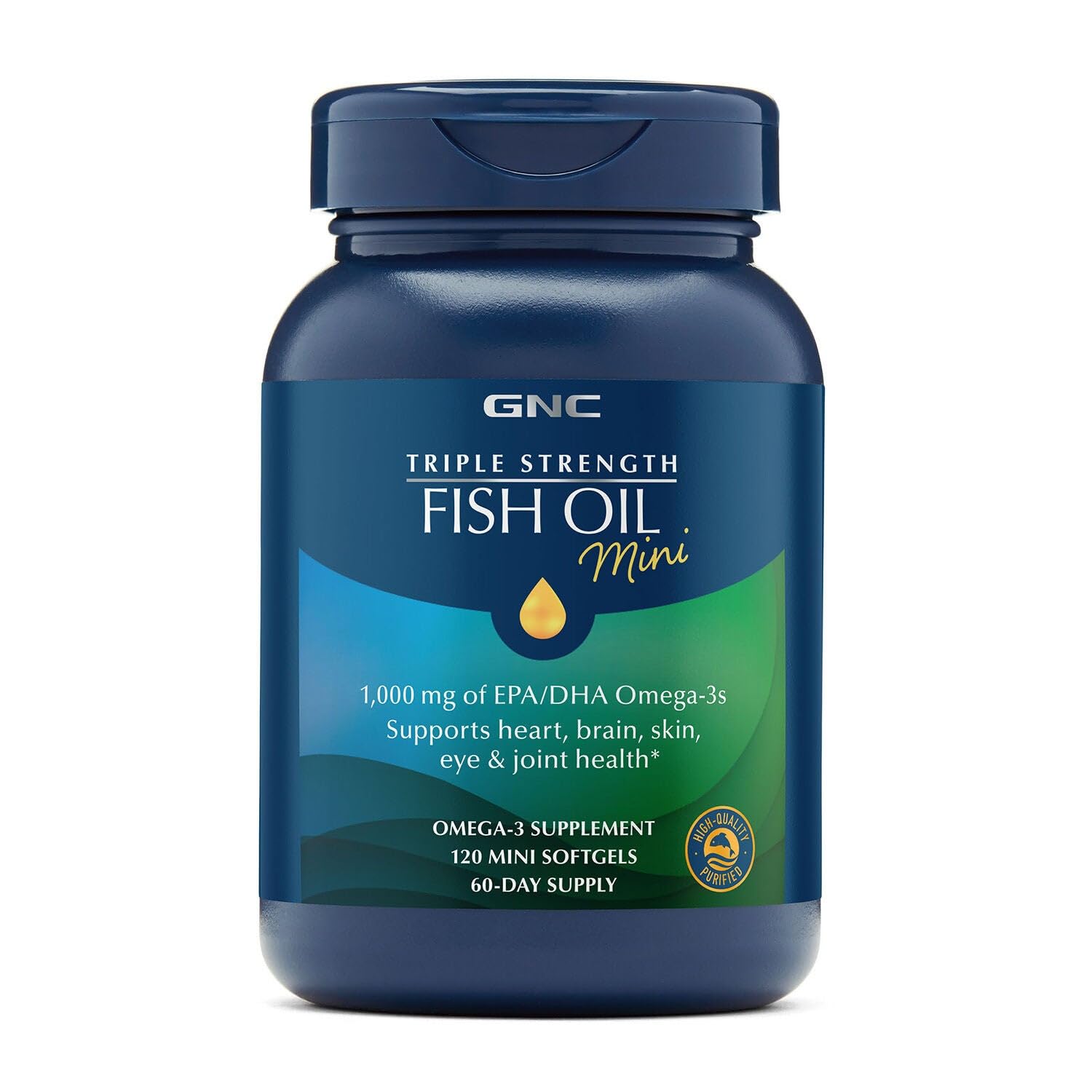 GNC Triple Strength Fish Oil Mini, 1000mg EPA & DHA, 120 Mini Softgels | Provides 1000mg EPA and DHA per Serving to Support Heart, Brain, Skin, Eye, Joint Health, and a Balanced Mood