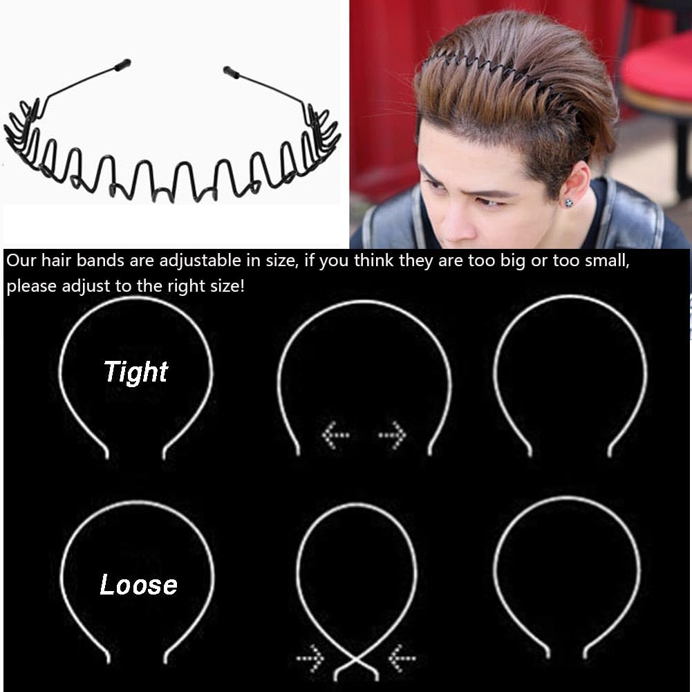 WantGor Metal Headbands, 2 Pack Fashion Unisex Black Hairband Hair Hoop | Spring Wave Non Slip Sports Headwear Hair Accessories (2 Pack)