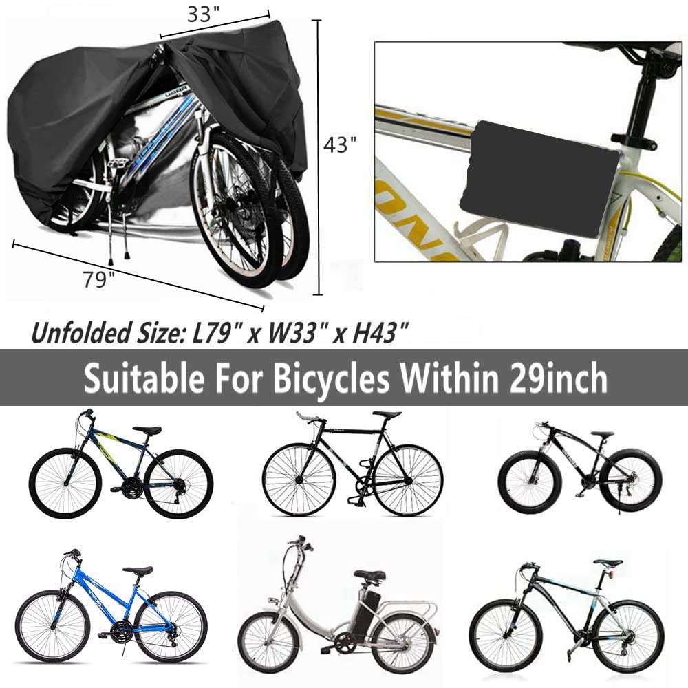Bike Covers for 2 or 3 Bikes, 2XL Size Outdoor Waterproof & Anti-UV Bicycle Covers with Lock Hole for Mountain Road Electric Bikes