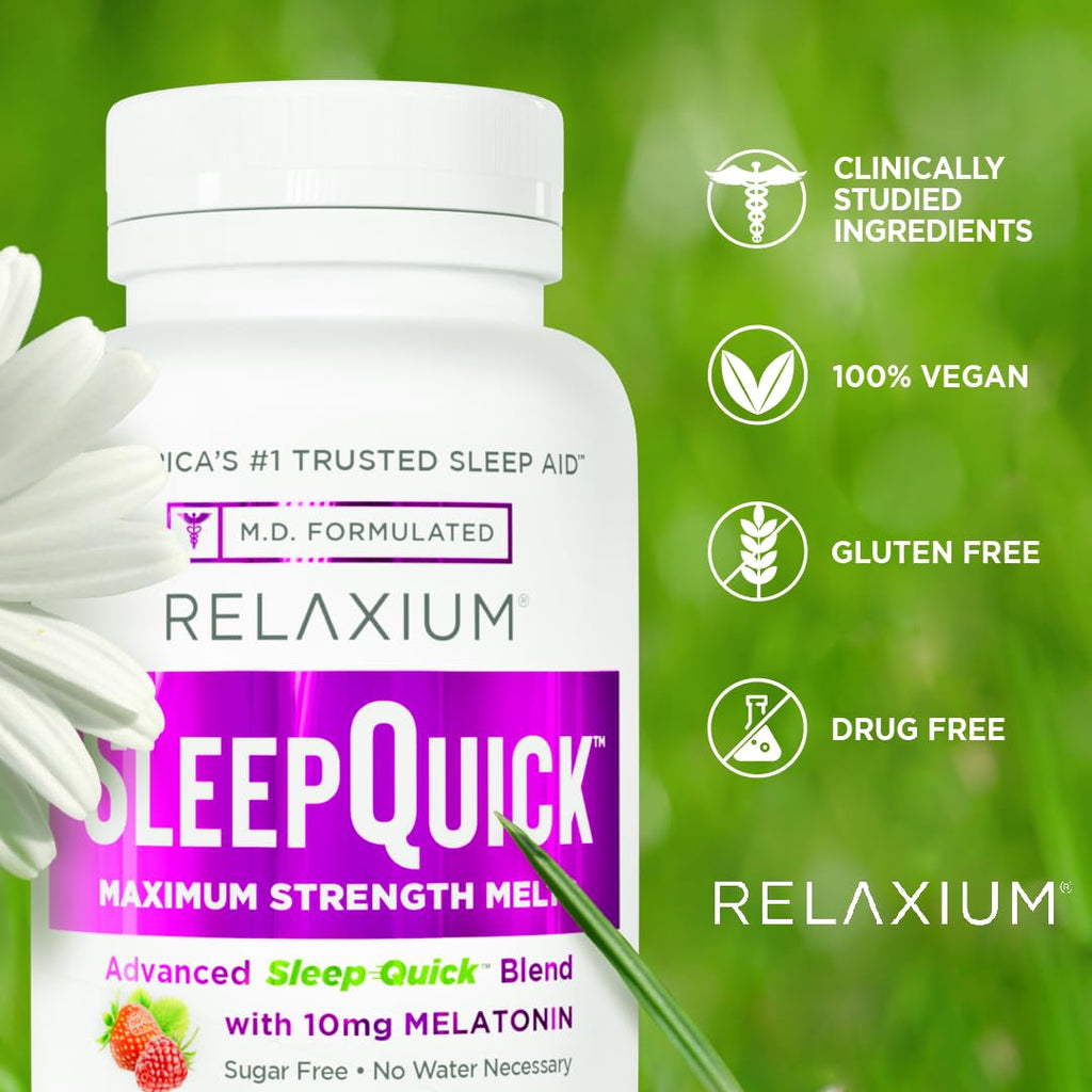 Relaxium Sleep Quick Melts, Sleep Aid, 10mg Melatonin, Berry, 100 Serving | Maximum Strength, Fast Acting, Drug-Free Vegan Dietary Supplement, USA Made