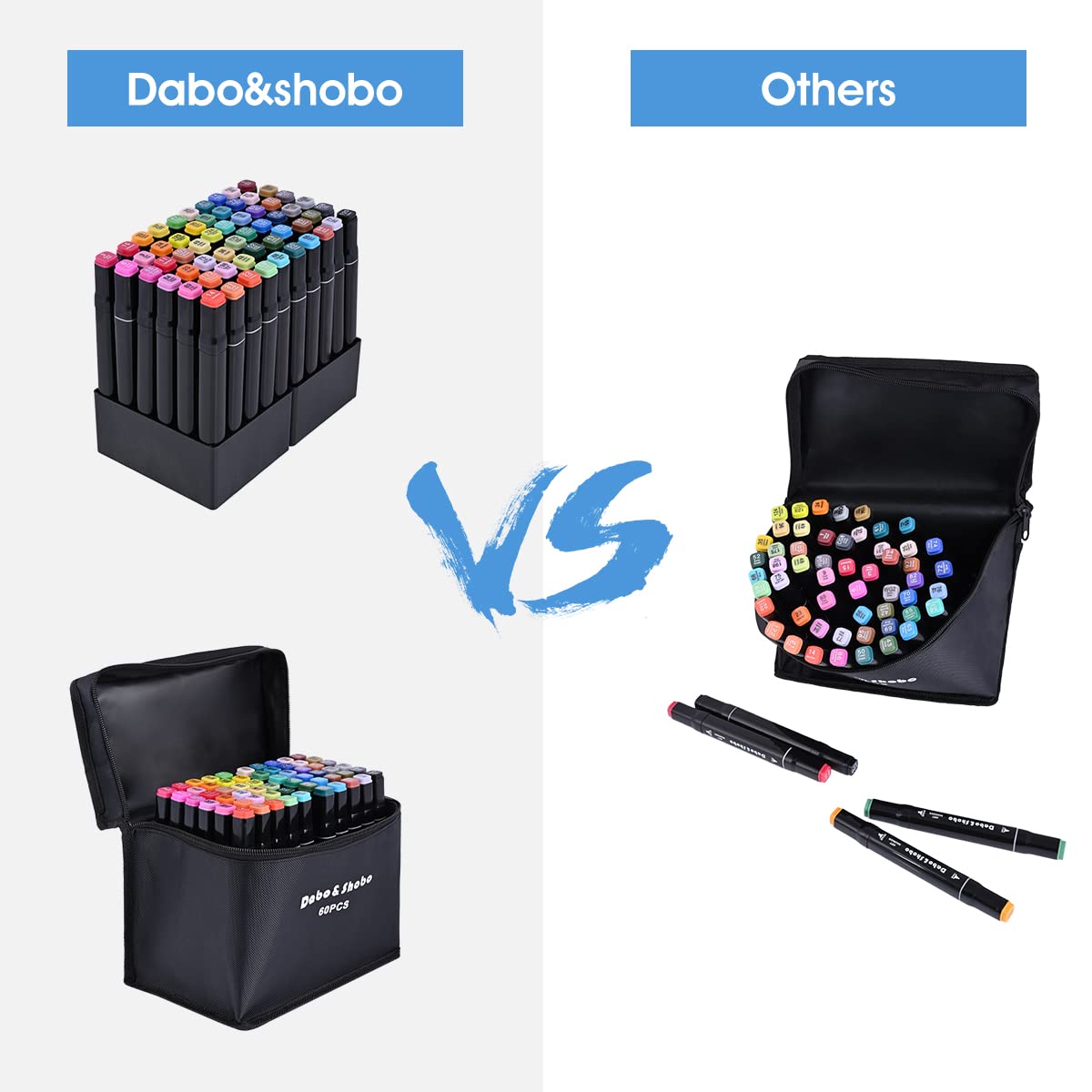 Dabo&Shobo 60 Color Alcohol Marker Pens, Bright Permanent Markers For Coloring, Markers For Adults Coloring Book, Wide Chisel And Fine Tip, Dual Tip Design Equipped with Black Suitcase