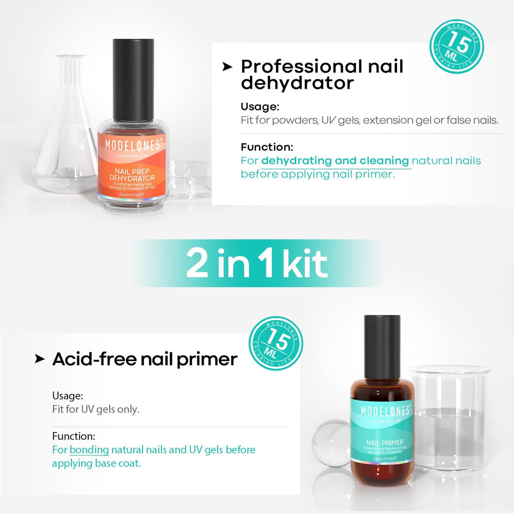 Buy now modelones 15 ml Nail Dehydrator and Primer, Acid Free Base Coat Natural Prep Dehydrate & Bond Primer Kit, Hema-Free Acrylic Nail Supplies at indiglob india
