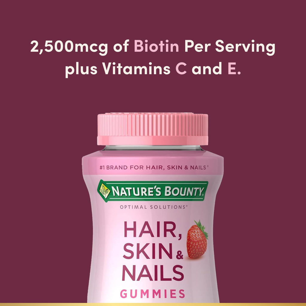 Buy now Nature's Bounty Optimal Solutions Hair, Skin & Nails Vitamin Gummies with Biotin, 2500 mcg, Strawberry, 80 Count, 40 Total Servings at indiglob india