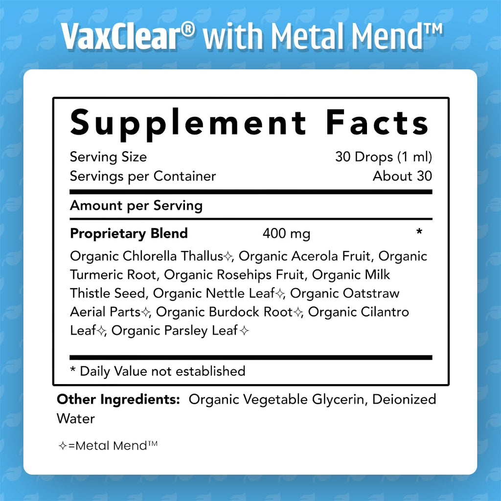 Dr. Green Mom Organic VaxClear with Metal Mend, Herbal Heavy Metal Detox Drops for Kids and Infants with Chlorella, Turmeric, Cilantro and Milk Thistle to Cleanse and Support Immune Response