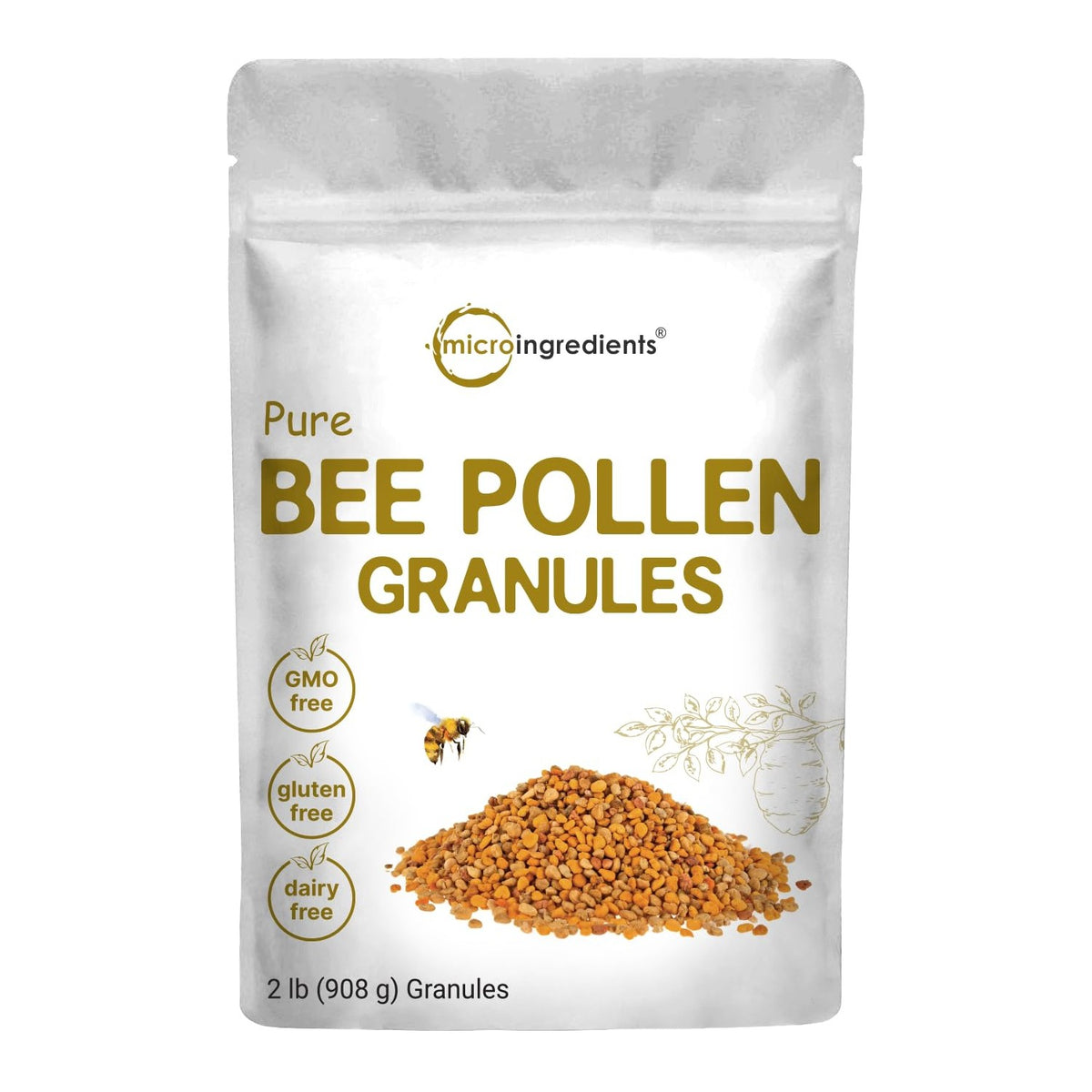 Micro Ingredients Bee Pollen Granules, 2 lb Bulk Supply, Raw Superfood