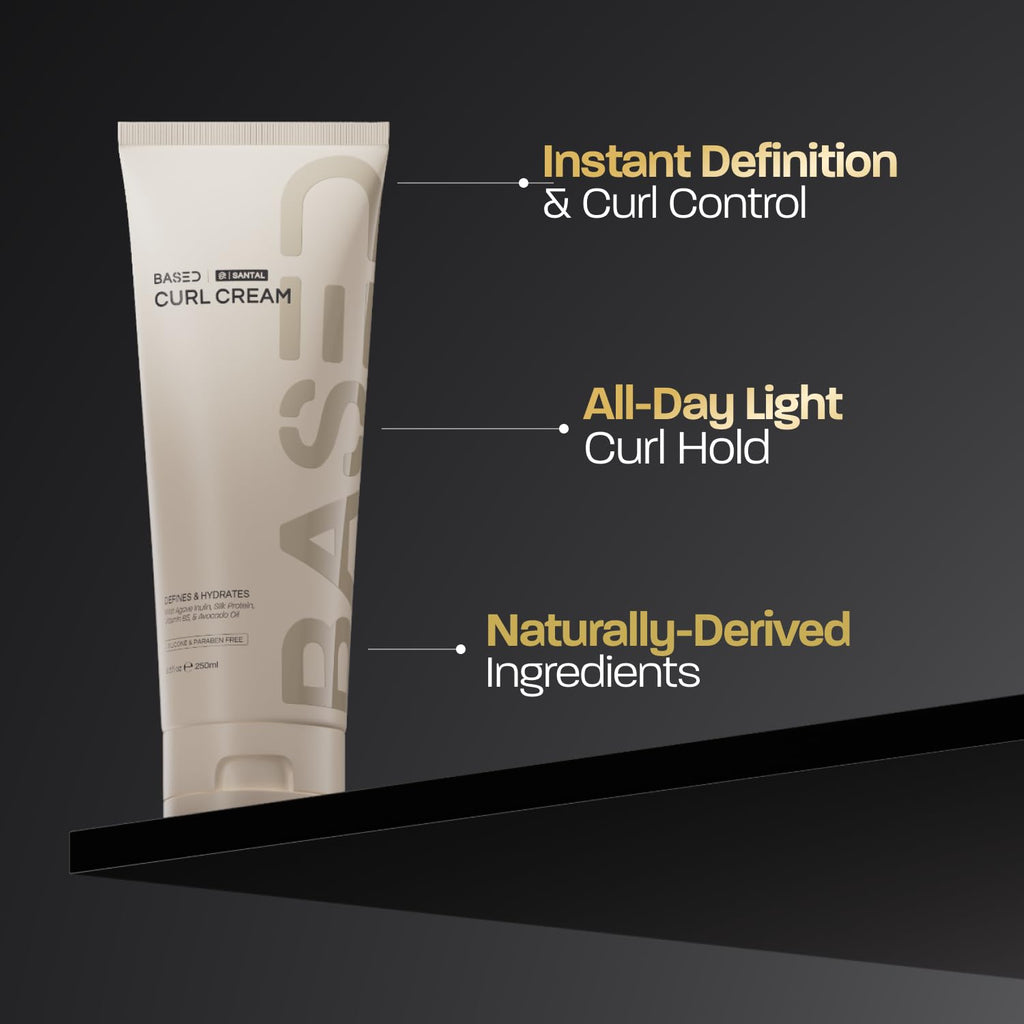 BASED Curl Cream for Men, Curl Defining Cream for Curly Hair, No Harsh Chemicals or Artificial Fragrance, Medium Hold, Hydrates & Nourishes with Agave, Silk Protein & Castor Oil, 8.5 oz (Pack of 1)