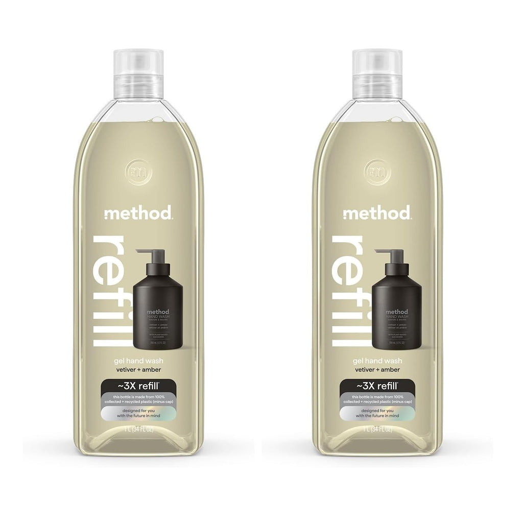 method Gel Hand Soap Refill, Vetiver + Amber, 34 fl oz | Refills Up to 3X, Hydrates & Softens Skin, Designed for Gentle Everyday Cleansing