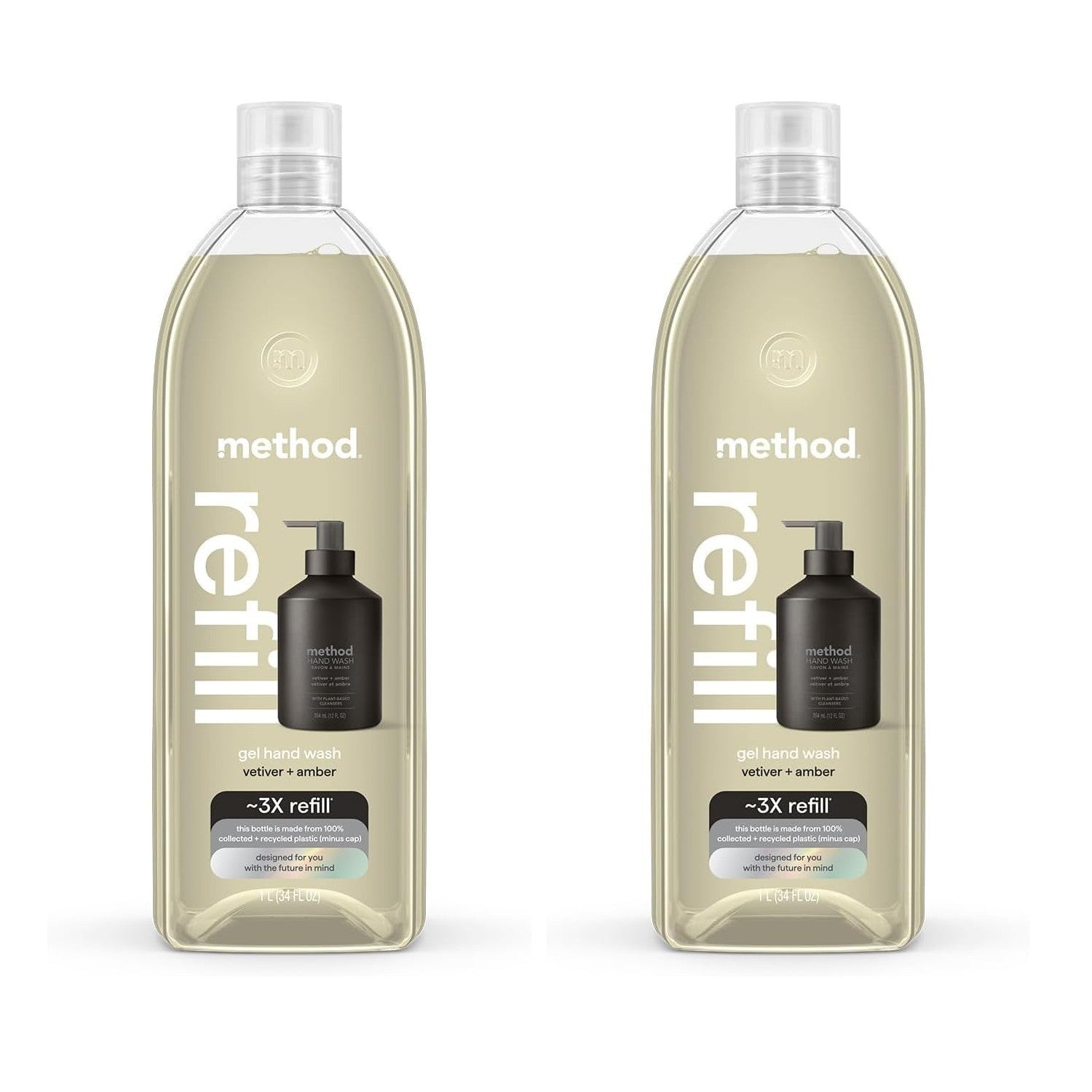 method Gel Hand Soap Refill, Vetiver + Amber, 34 fl oz | Refills Up to 3X, Hydrates & Softens Skin, Designed for Gentle Everyday Cleansing