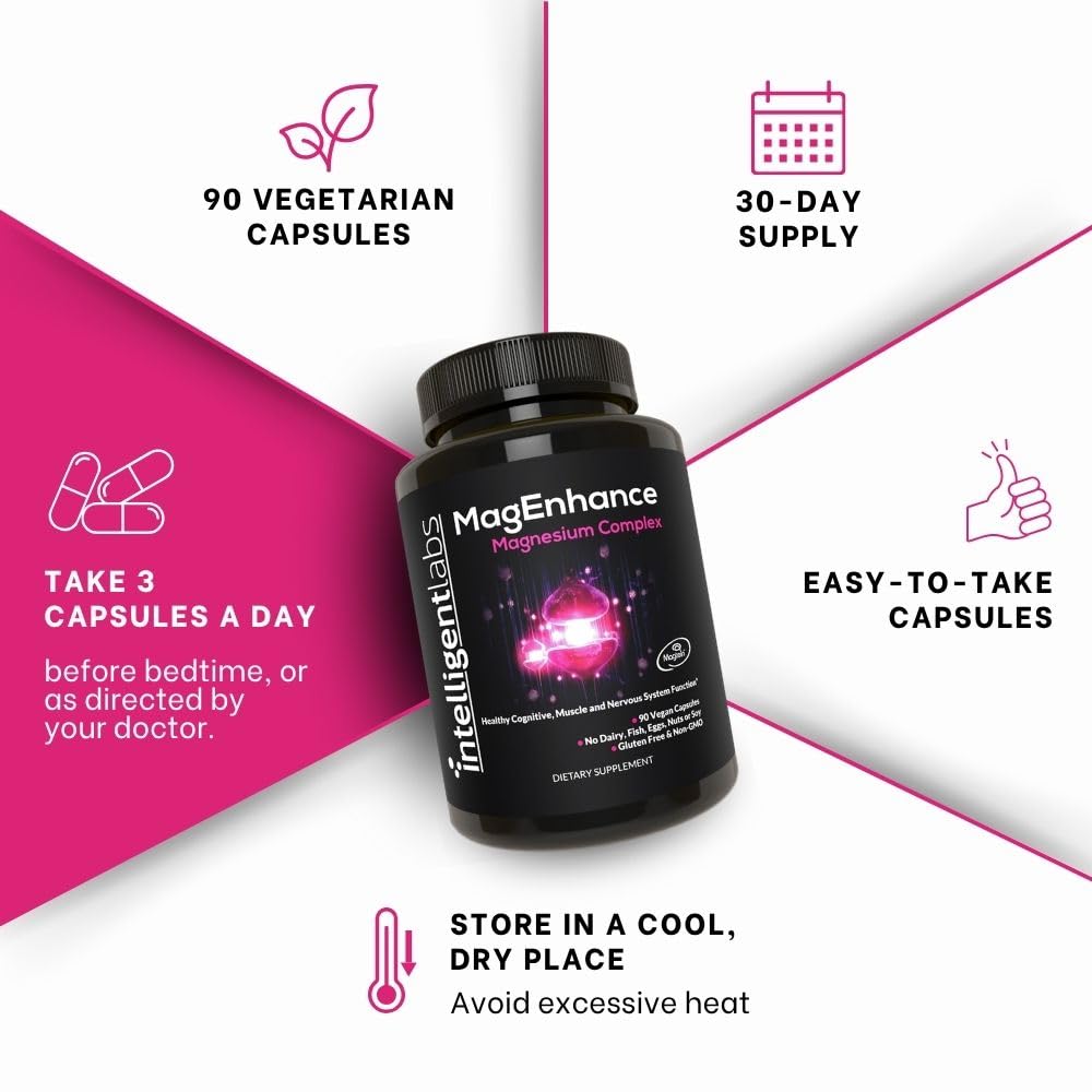 MagEnhance Magnesium Complex, Magtein® L-Threonate, Glycinate for Sleep | Magtein® L-Threonate, Glycinate & Taurate for Sleep, Brain Health, and Relaxation. Gentle on the Stomach. 30-Day Supply