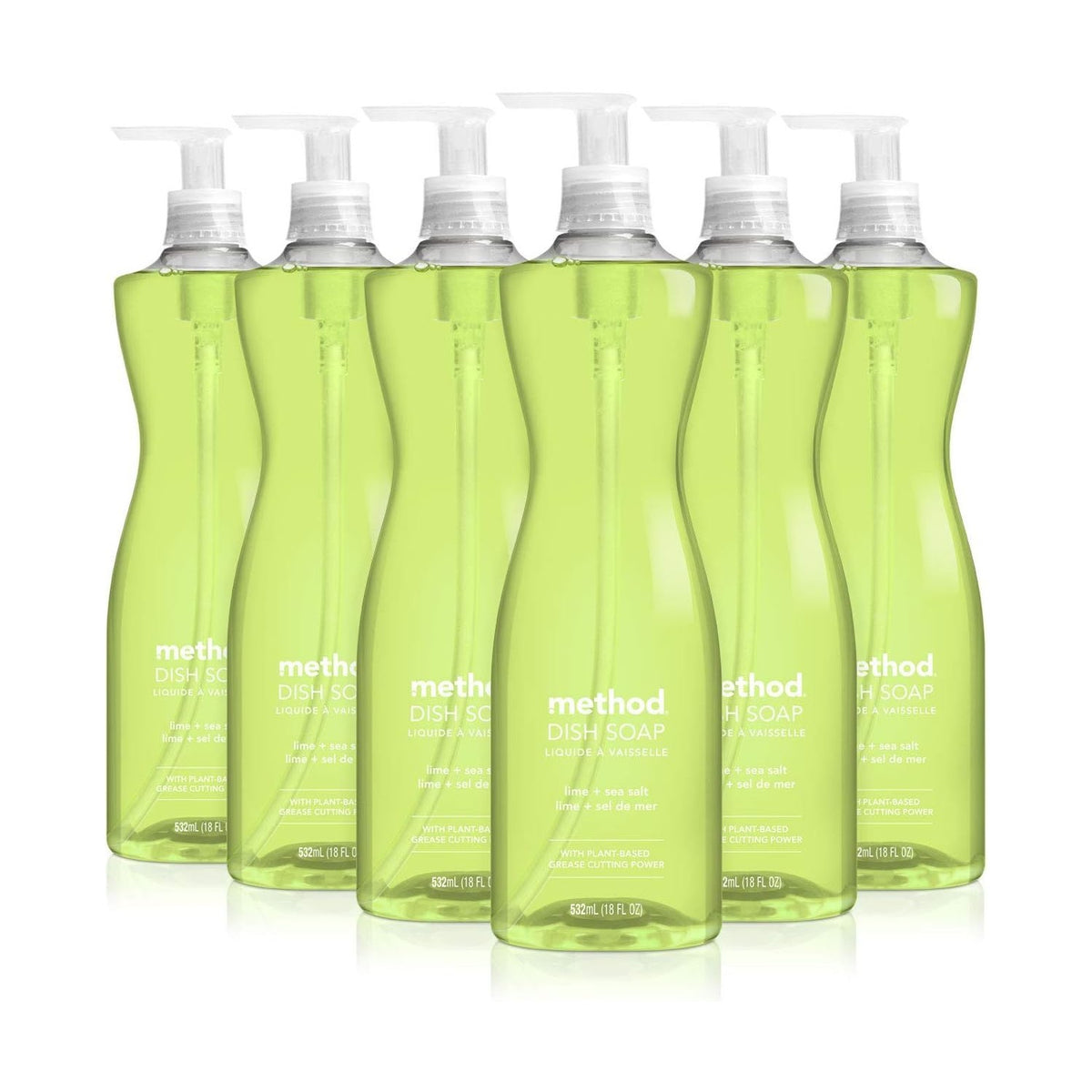 Method Gel Dish Soap, Lime + Sea Salt, Tough on Grease, 18 Fl Oz (Pack of 6)
