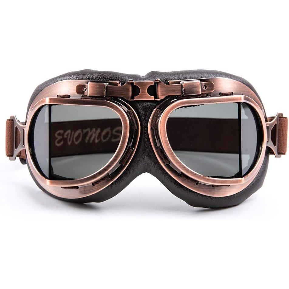 Buy now evomosa Motorcycle Goggles Vintage Pilot Style Cruiser Scooter Goggle Outdoor Sand Goggles Bike Racer Cruiser Touring Eyewear for Half Helmet Copper Smoke at indiglob india