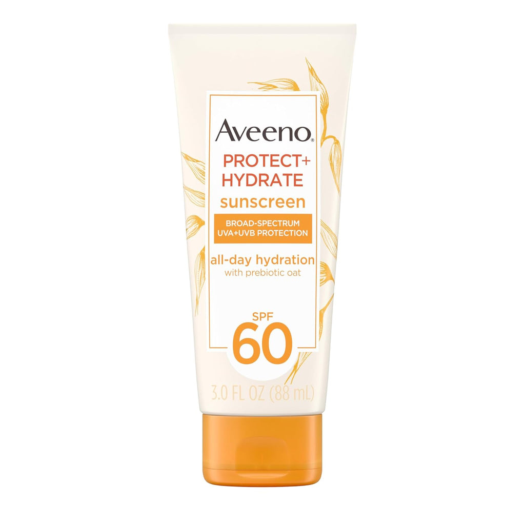 Buy now Aveeno Protect + Hydrate Moisturizing Body Sunscreen Lotion with Broad Spectrum SPF 60 & Prebiotic Oat, Weightless & Refreshing Feel, Paraben-Free, Oil-Free, Oxybenzone-Free, 3.0 fl. oz | Moisturizing, Body, Prebiotic Oat, Weightless, Refreshing Feel at indiglob india