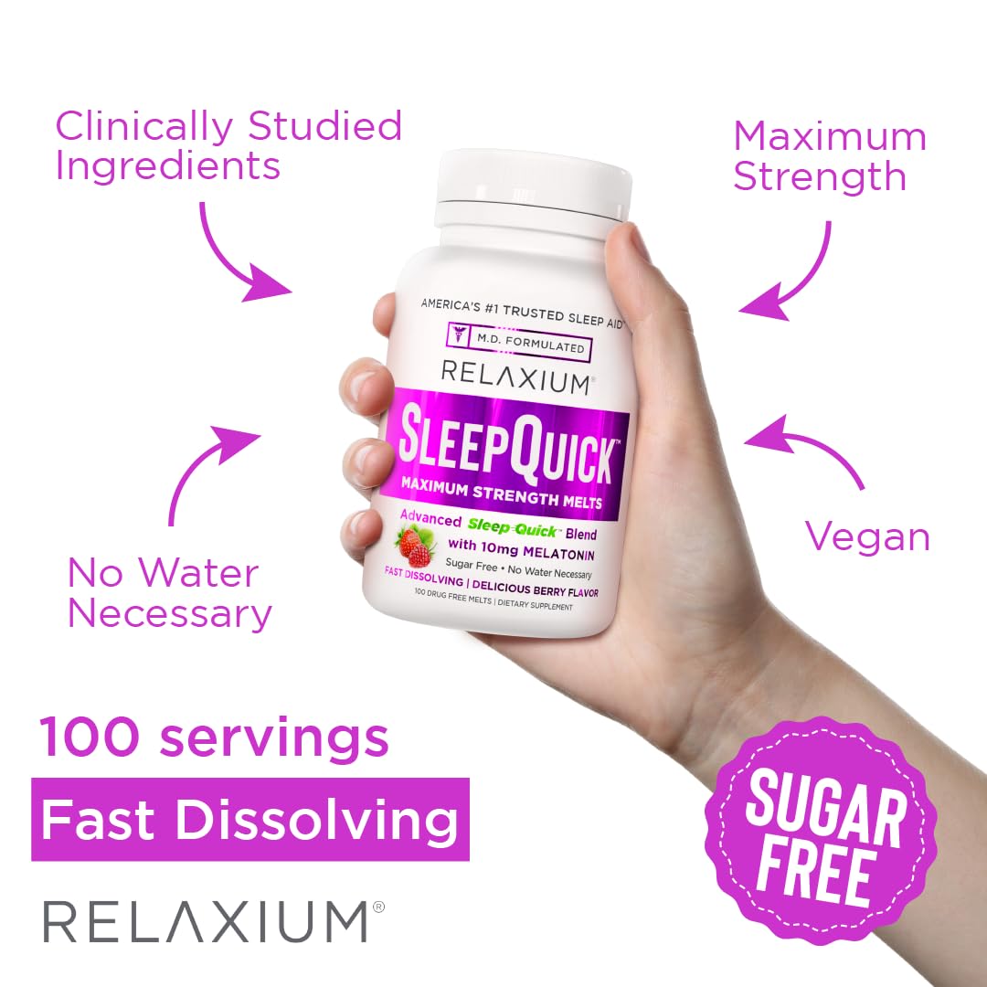 Relaxium Sleep Quick Melts, Sleep Aid, 10mg Melatonin, Berry, 100 Serving | Maximum Strength, Fast Acting, Drug-Free Vegan Dietary Supplement, USA Made