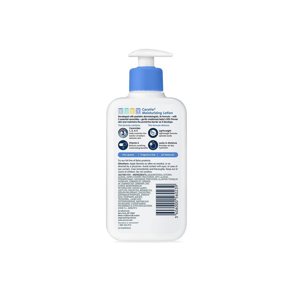 Buy now CeraVe Baby Lotion, Gentle Baby Skin Care with Ceramides, Niacinamide & Vitamin E, Fragrance, Paraben, Dye & Phthalates Free, Lightweight Moisturizer, 8 Ounce, Packaging May Vary at indiglob india