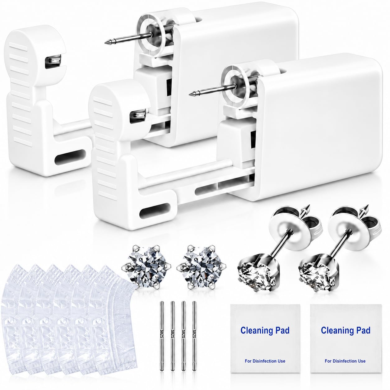 Anzero Ear Piercing Kit, Disposable Ear Piercing Gun with 5MM CZ Studs | Sterile Packed, 316L CZ Studs, Painless Quick Piercing, Easy and Safe, Home Self-Use, Suitable for Women, Men and Girls