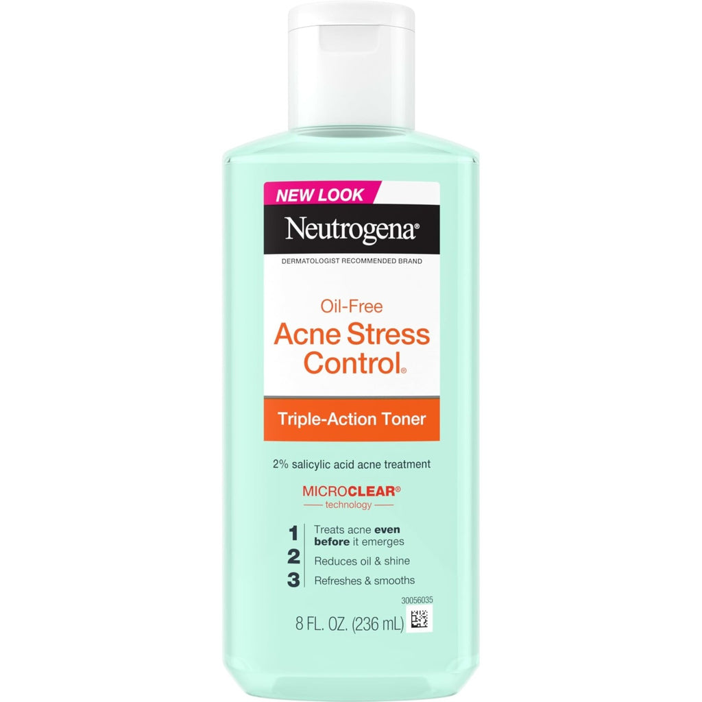 Neutrogena Acne Stress Control Face Toner, 2% Salicylic Acid, 8 fl. oz | Oil-Free Triple-Action, Green Tea & Cucumber Extract, Nourishing & Refreshing