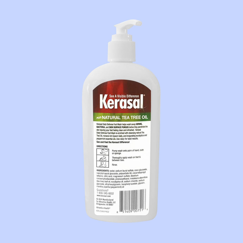 Kerasal Daily Defense Foot Wash, Cleanser, 12 oz | Daily foot cleanser with tea tree oil washes away odor and impurities to help feet feel clean and refreshed.