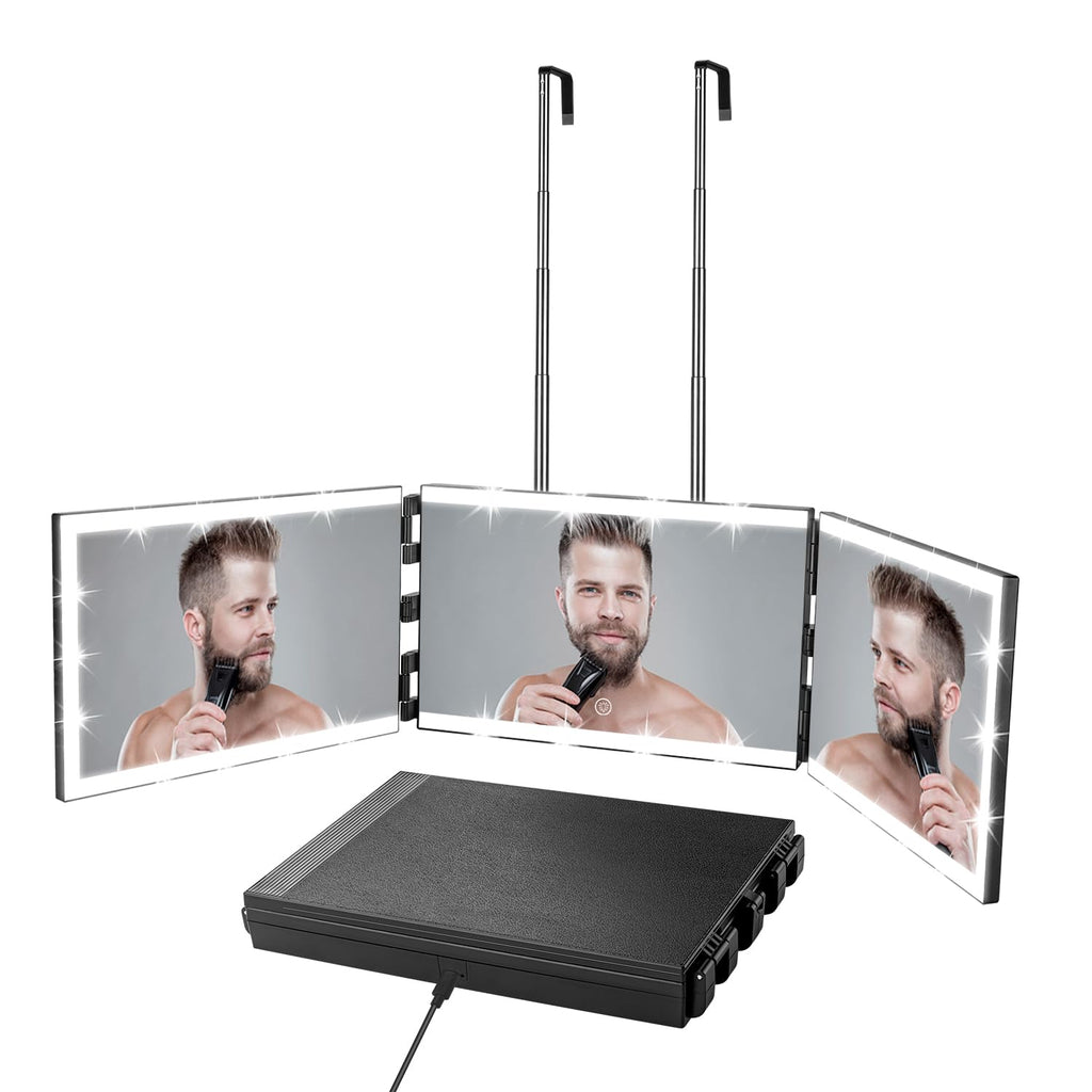 Vanexiss 3 Way Mirror-360 Mirror for Self Hair Cutting with 8 Light Strips